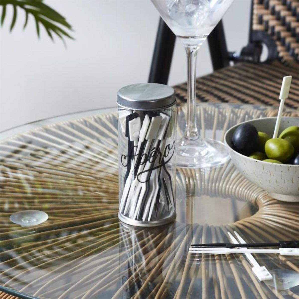 Paris Prix Lot de 36 Fourchettes Fruits  Apéro  10cm Noir & Blanc