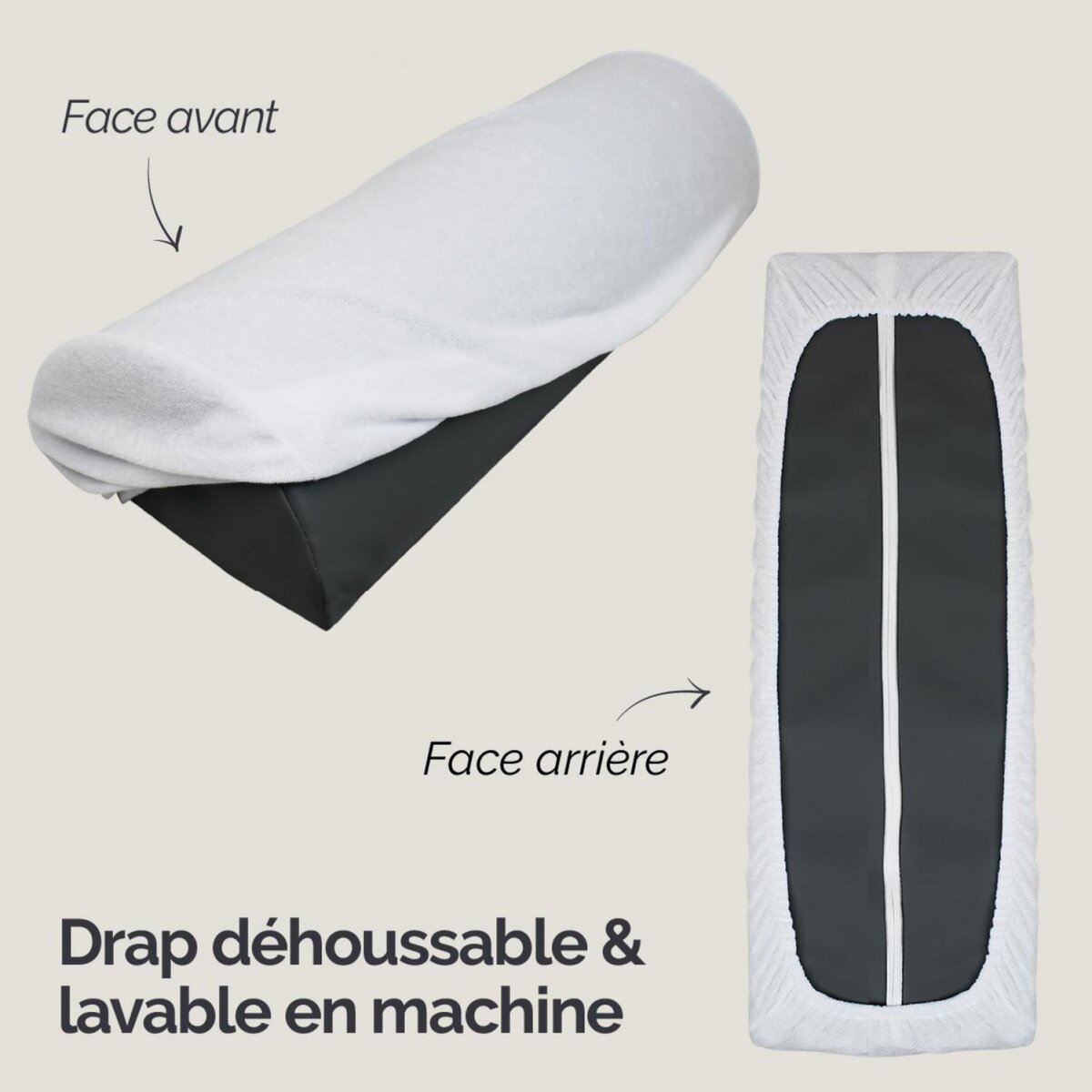 VIVEZEN Drap housse de protection en éponge pour coussin demi-rond 66 cm x 22 cm x 12 cm de table de massage - Blanc