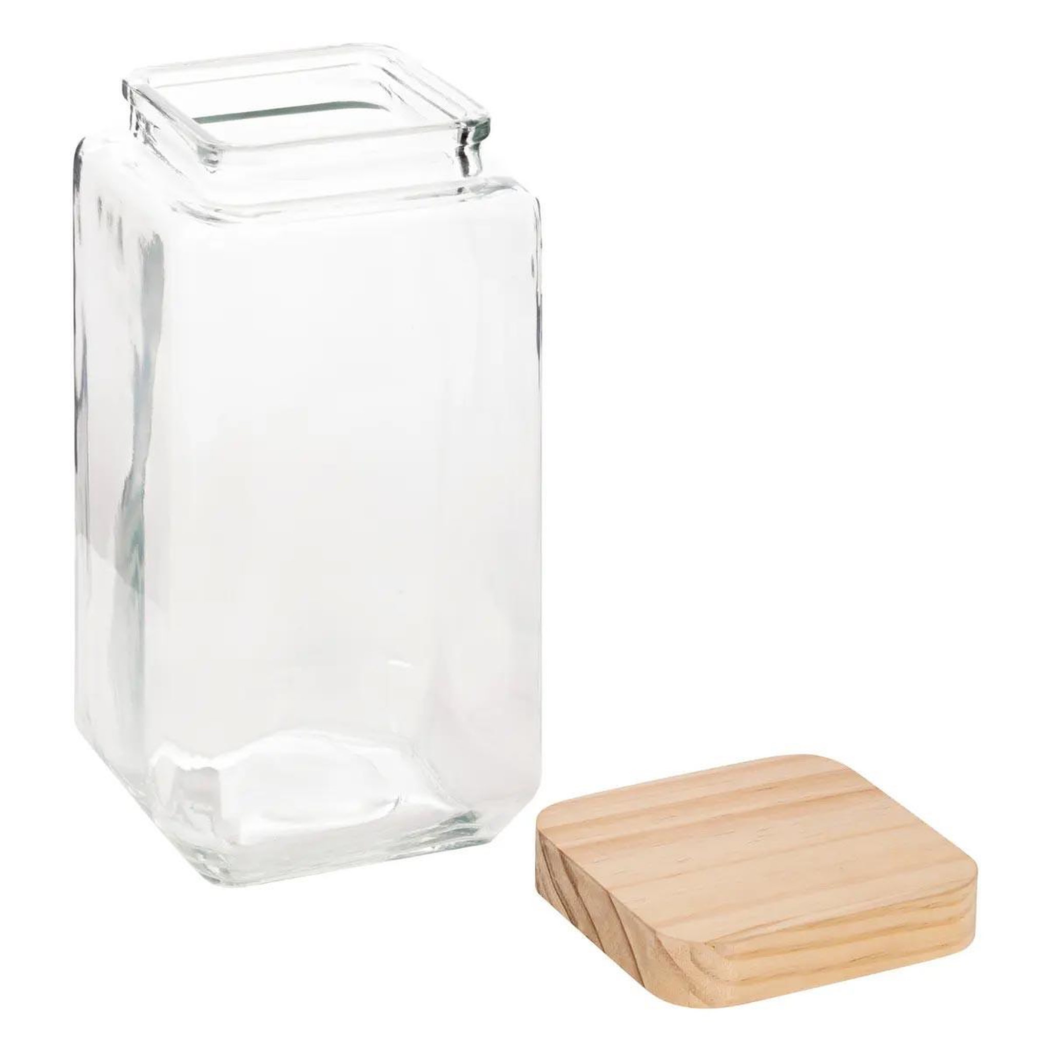 Voir la diapositive 2 : FIVE Bocal carré verre & pin  nyna  2l transparent