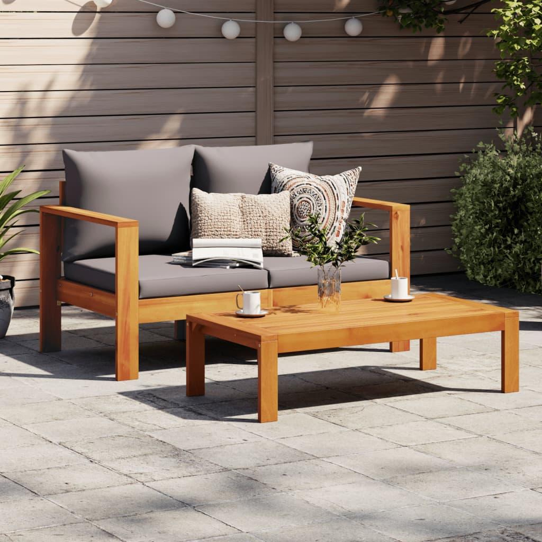 Voir la diapositive 3 : VIDAXL Canape de jardin avec coussins 2 places bois massif d'acacia