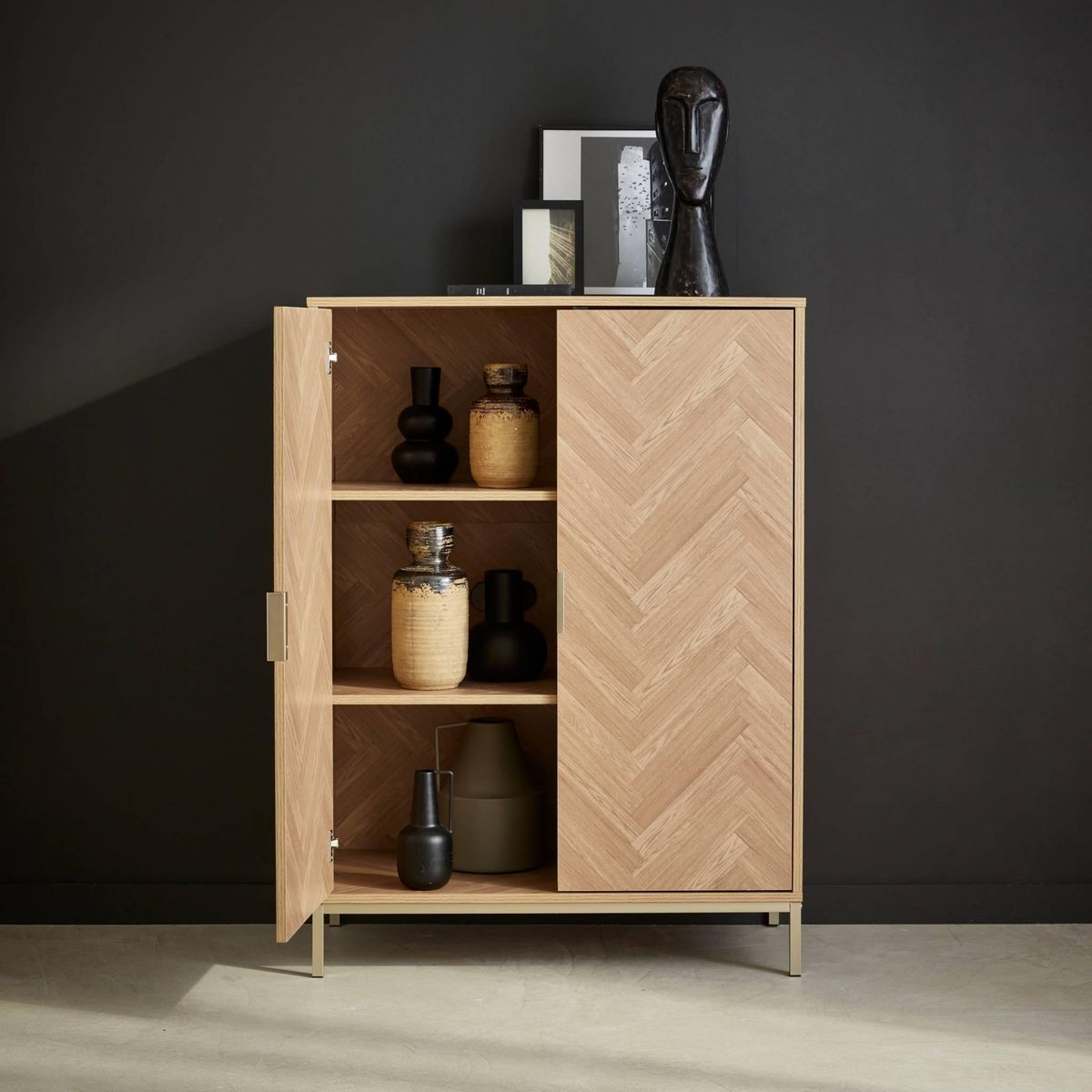 SWEEEK Vaisselier. Budapest. 2 étagères. 2 portes. buffet haut. L 80 cm x l 40 cm x H 110 cm