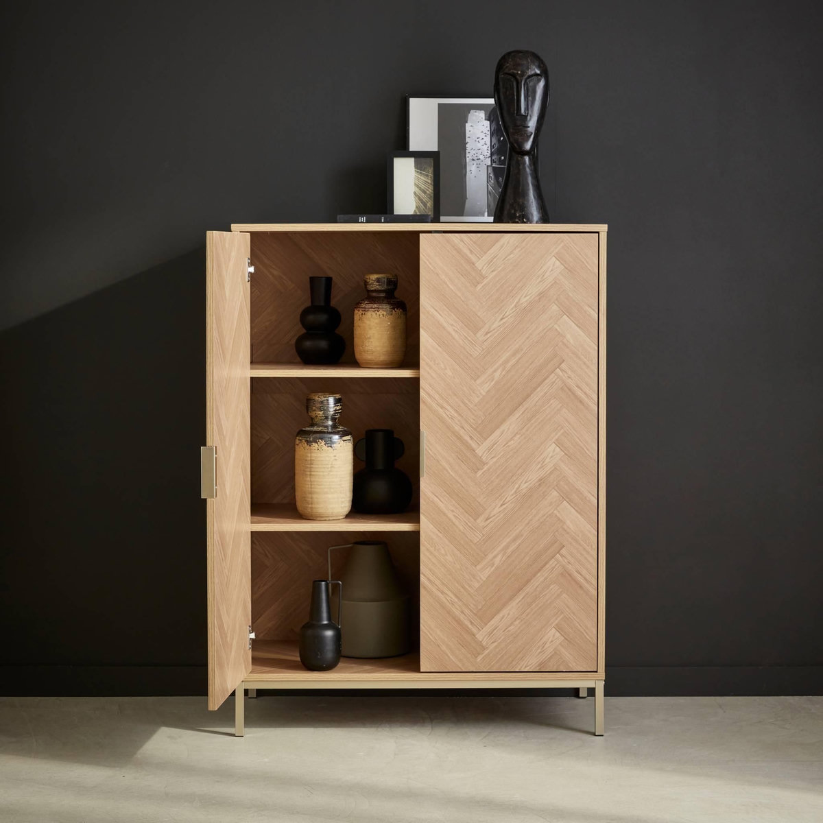 SWEEEK Vaisselier. Budapest. 2 étagères. 2 portes. buffet haut. L 80 cm x l 40 cm x H 110 cm