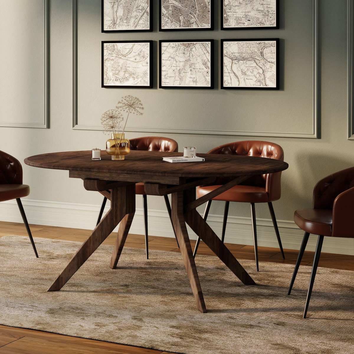 Rendez vous déco Table extensible en bois d'hévéa massif foncé 6 à 10 personnes-Oli