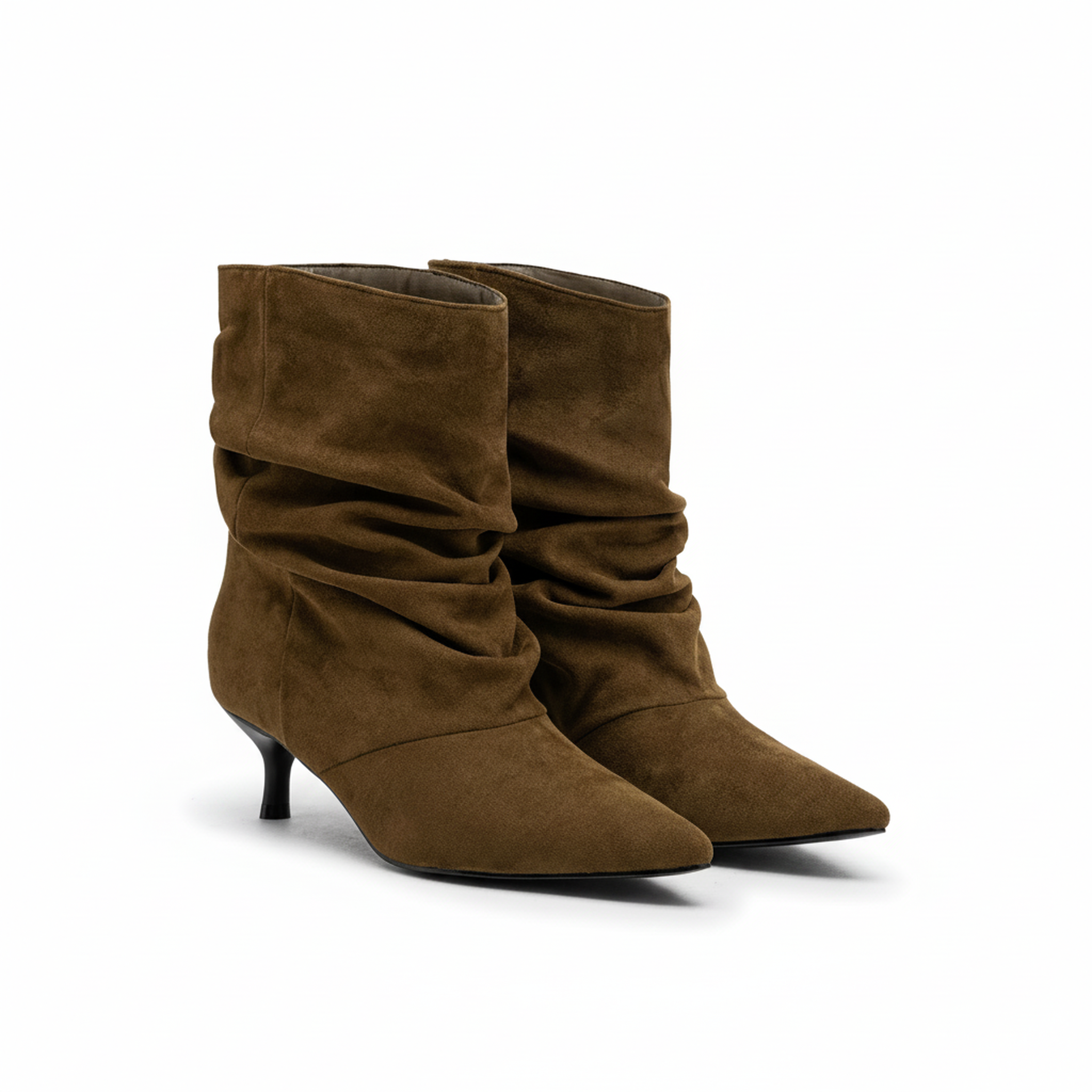 Voir la diapositive 3 : OZABI Ozabi bottines femme suédine plissée talon fin 4 cm bout pointu