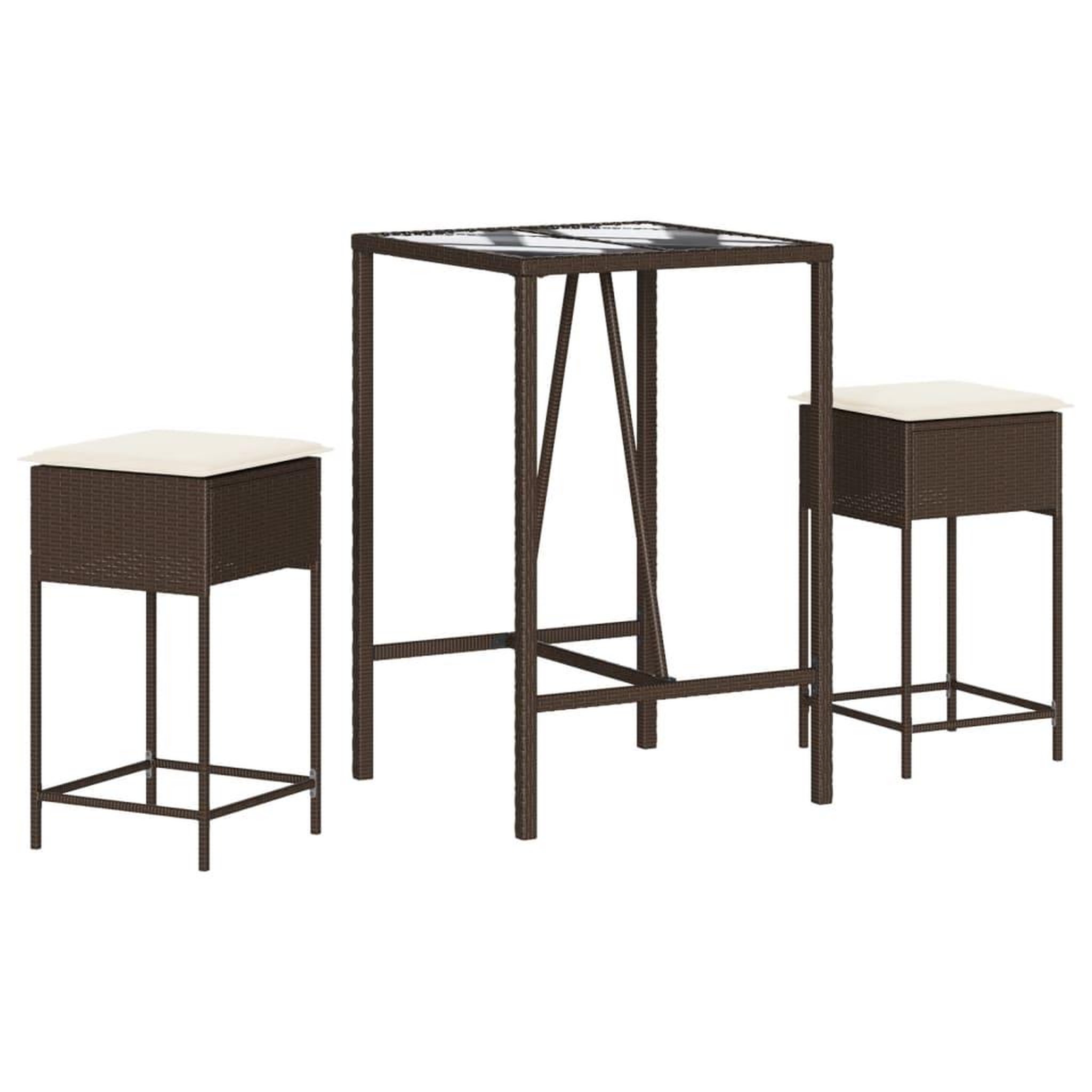 Voir la diapositive 2 : VIDAXL Ensemble de bar de jardin 3 pcs et coussins brun resine tressee