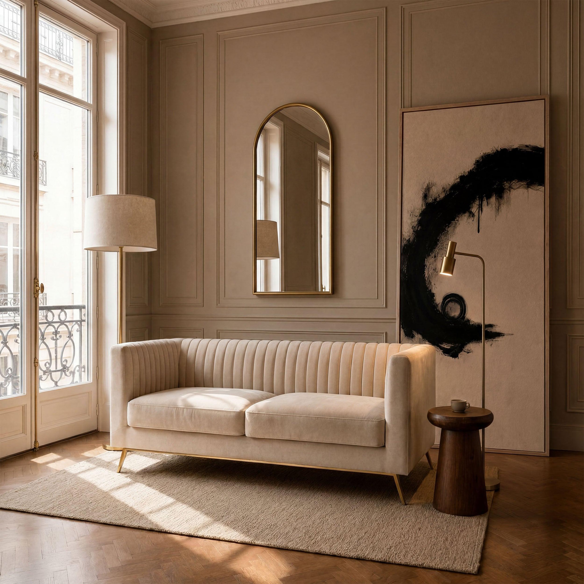 Voir la diapositive 5 : MAISON PAVANE Canapé 2 places en velours beige-gatsby
