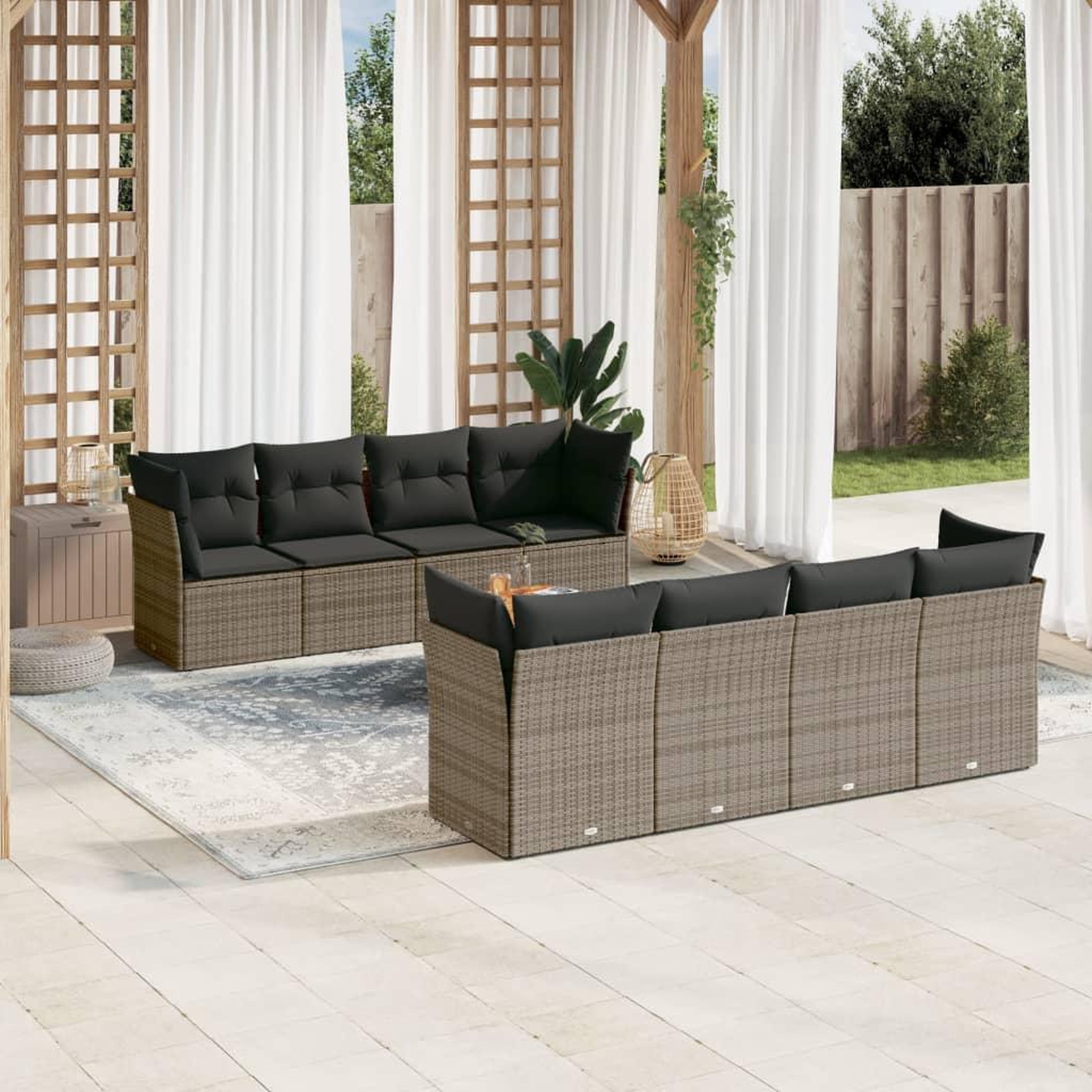 VIDAXL Salon de jardin 9 pcs avec coussins gris resine tressee