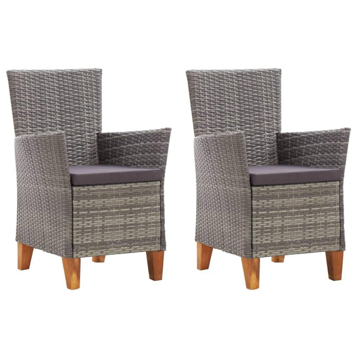 VIDAXL Chaises de jardin lot de 2 avec coussins Resine tressee Gris