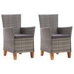 VIDAXL Chaises de jardin lot de 2 avec coussins Resine tressee Gris