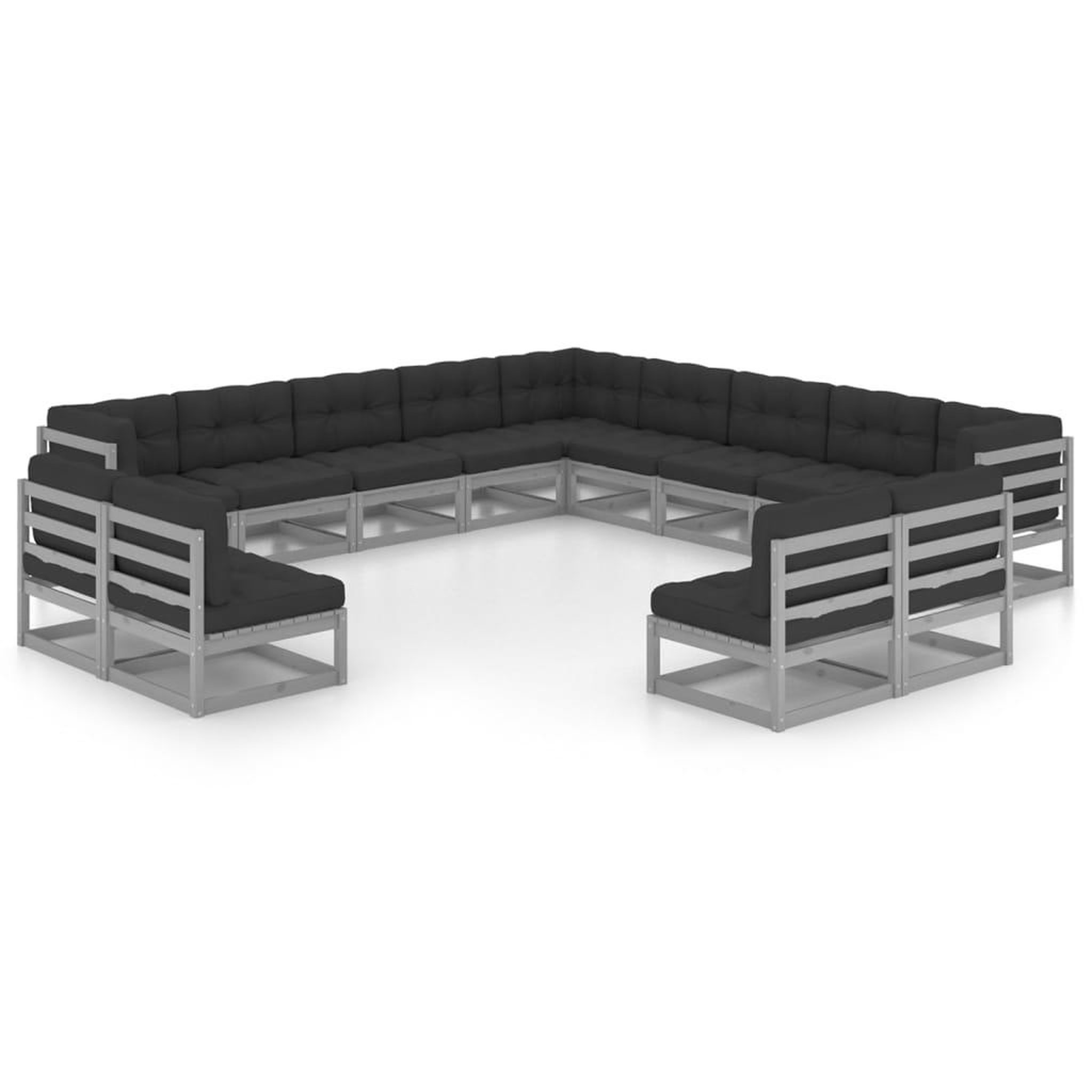 Voir la diapositive 1 : VIDAXL Salon de jardin 13 pcs avec coussins Gris Bois de pin massif