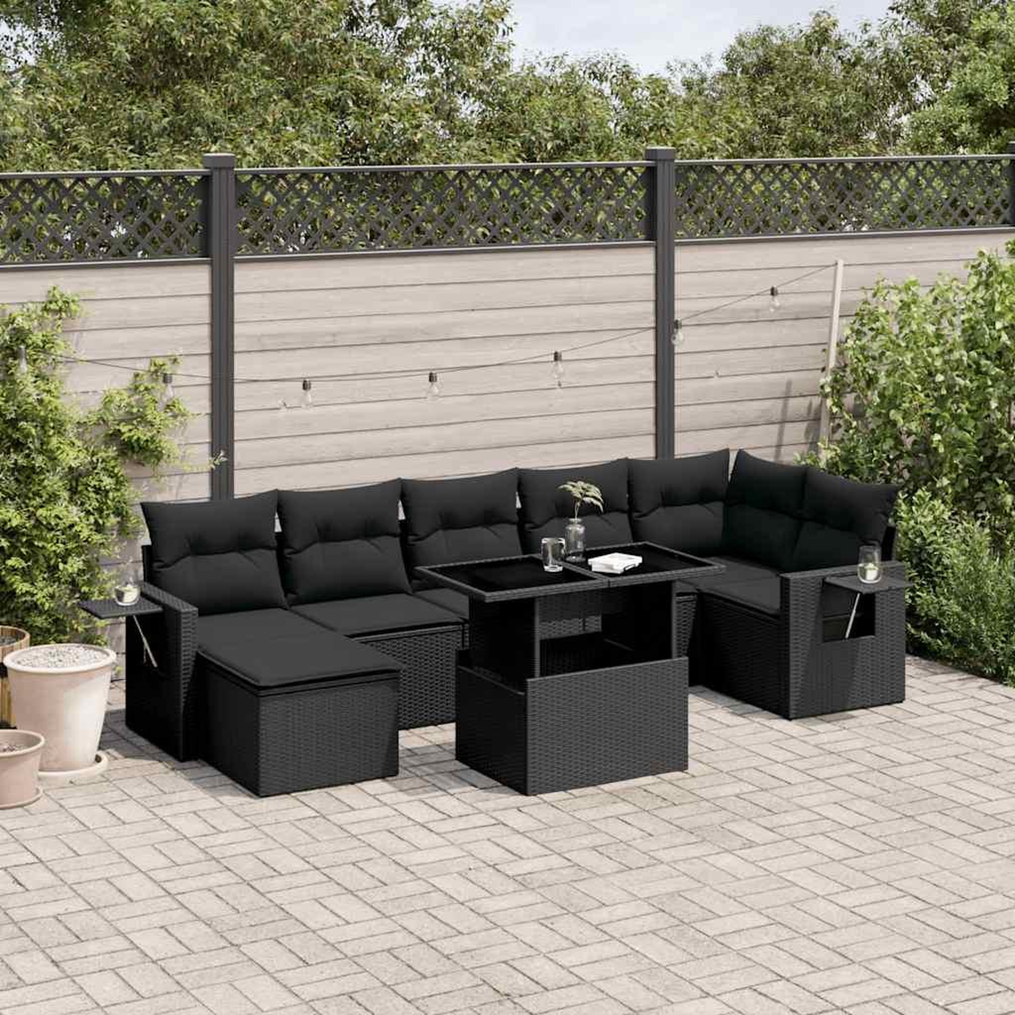 VIDAXL Salon de jardin 8 pcs avec coussins noir resine tressee