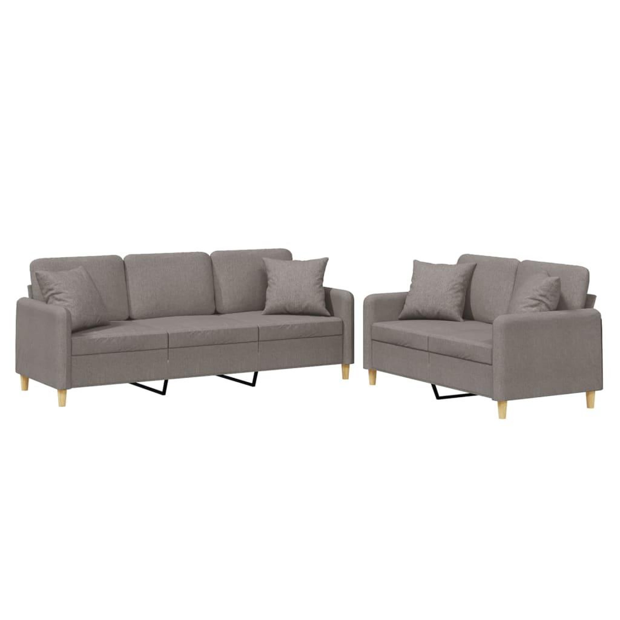 Voir la diapositive 2 : VIDAXL Ensemble de canapes 2 pcs avec coussins taupe tissu