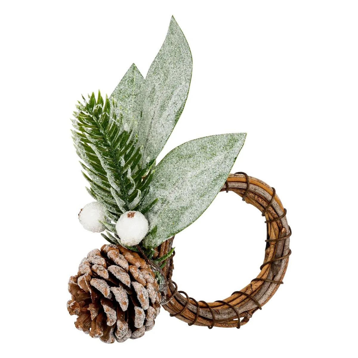 ATMOSPHERA Lot de 2 Ronds de Serviette  Branche Enneigée  10cm Vert