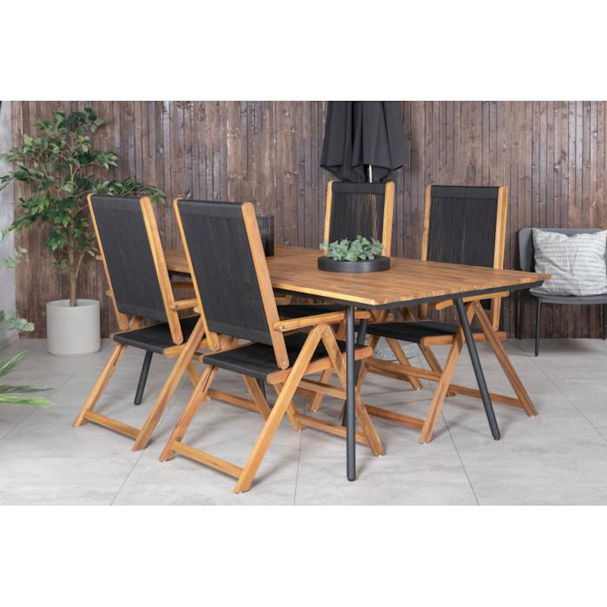 Paris Prix Ensemble Table de Jardin & 4 Chaises  Chan & Little John  200cm Naturel & Noir