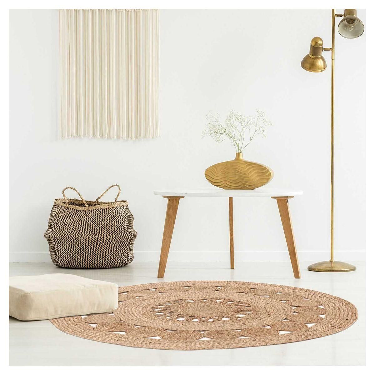 Tapis déco rond en jute ajouré 90 cm