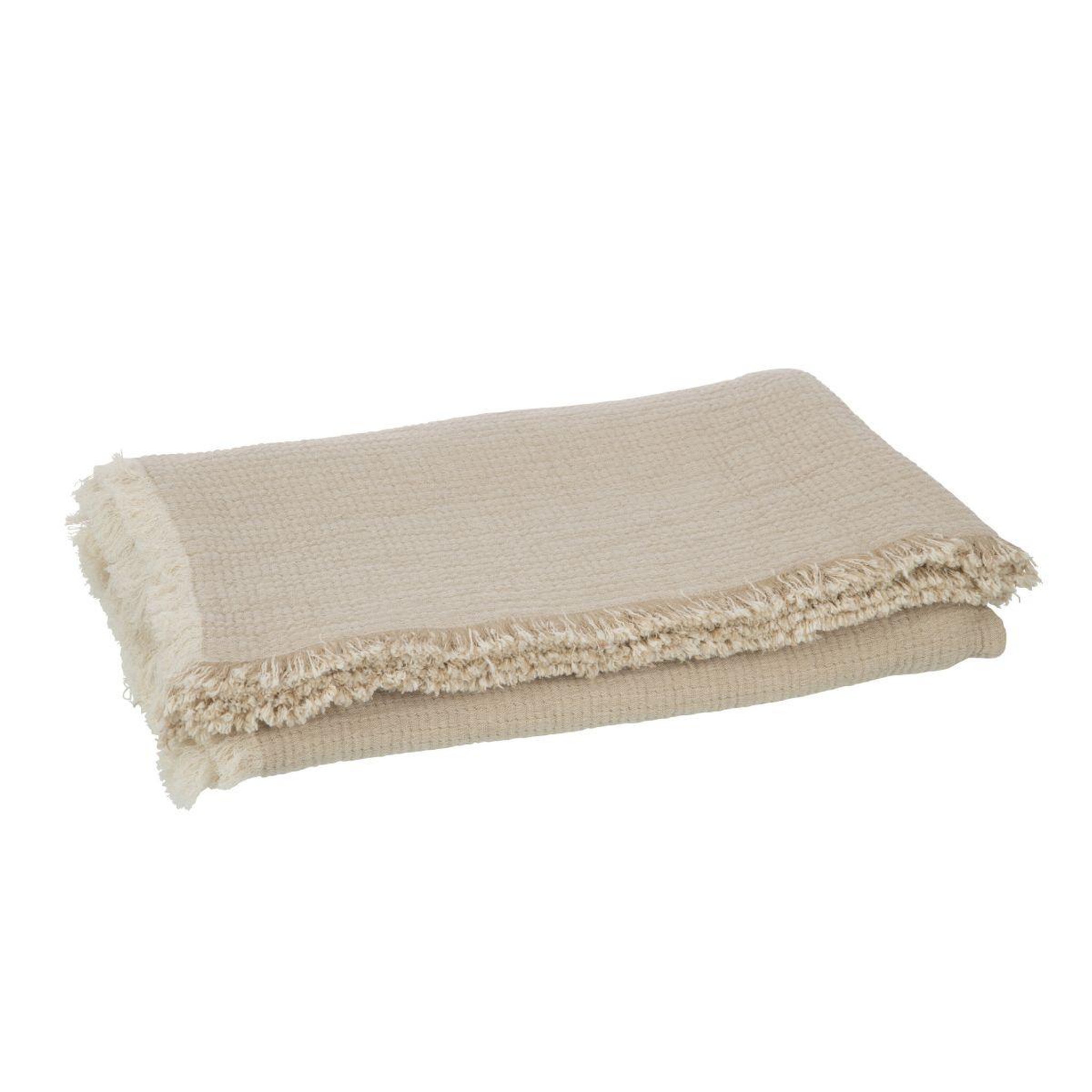 J-LINE Plaid à franges  mousseline  130x180cm beige foncé