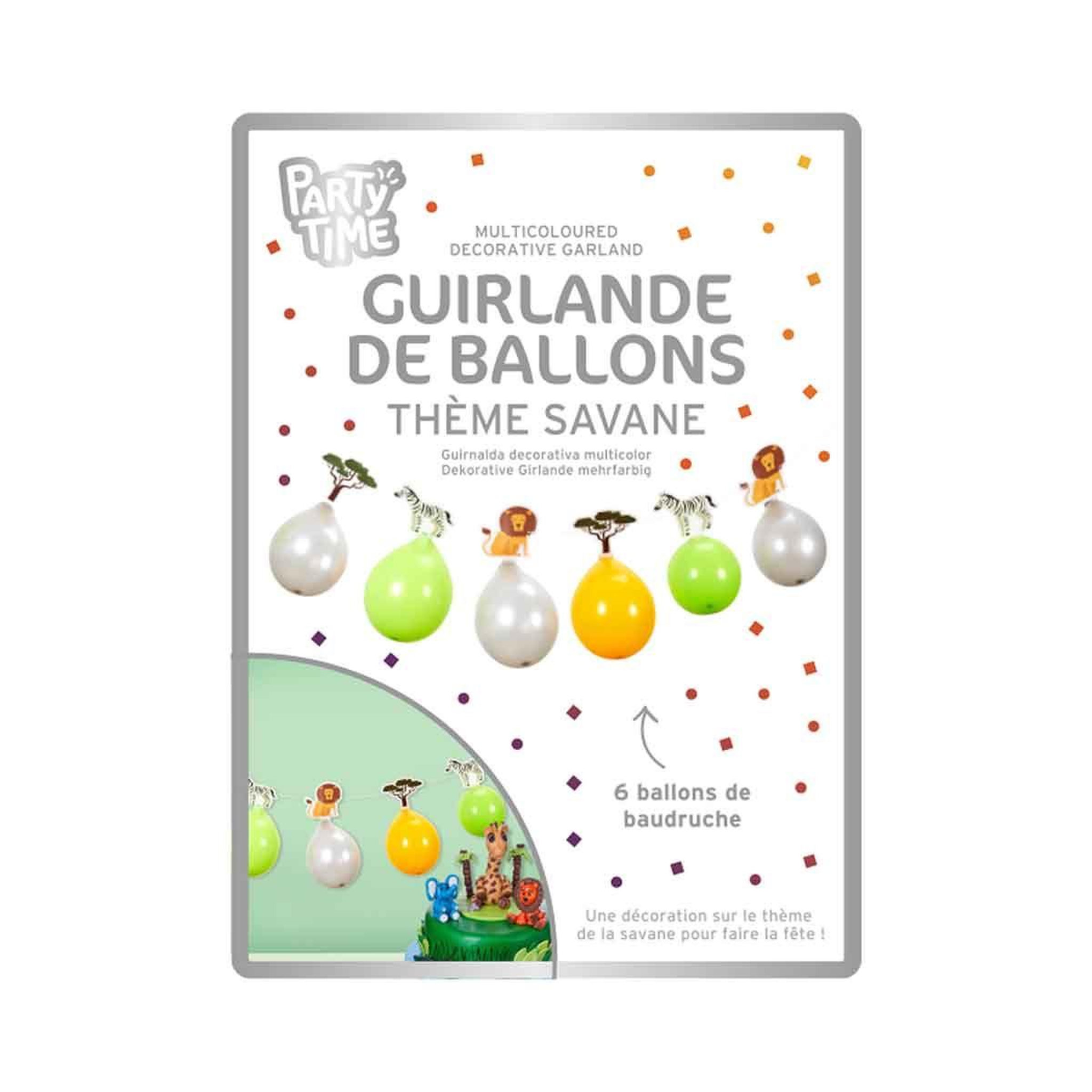 Voir la diapositive 2 : PARTY TIME Guirlande 6 Ballons  Savane  300cm Multicolore