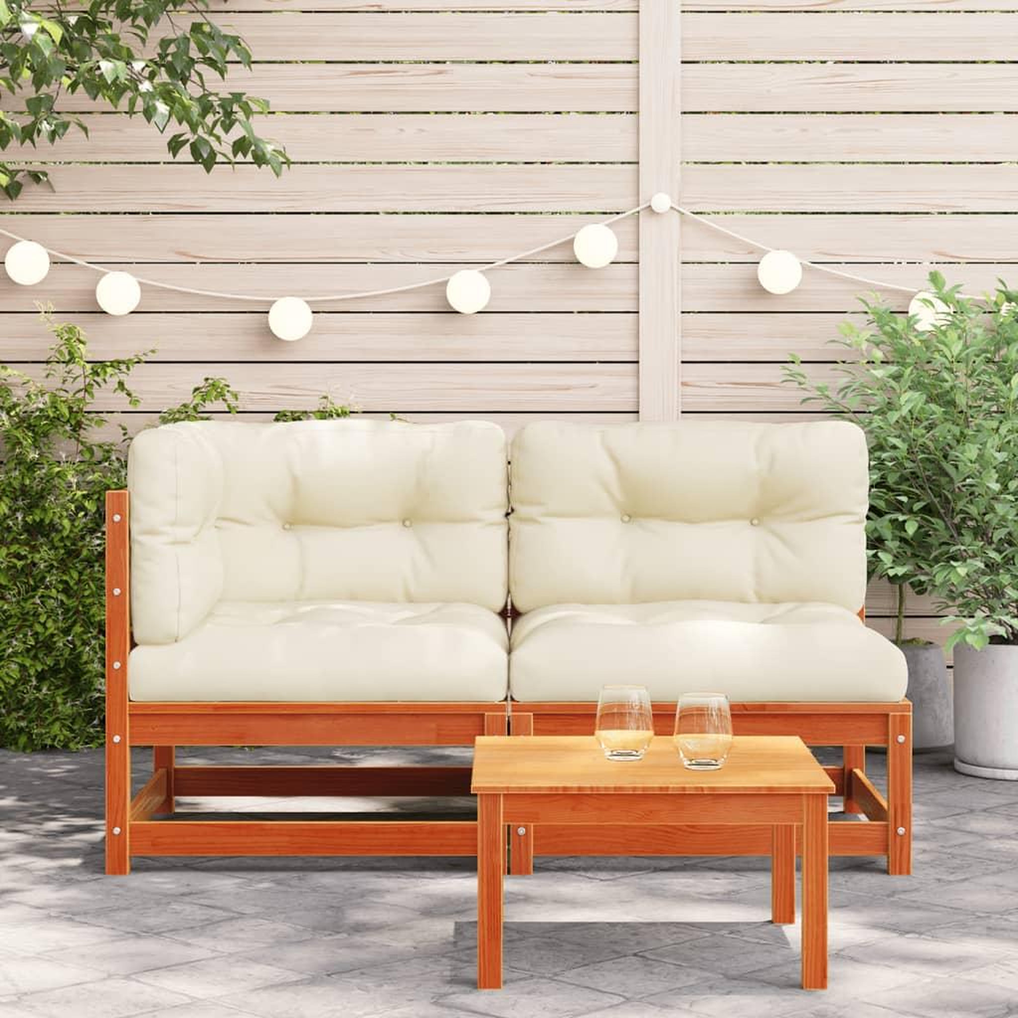 Voir la diapositive 3 : VIDAXL Canape de jardin coussins 2 places cire marron bois pin massif