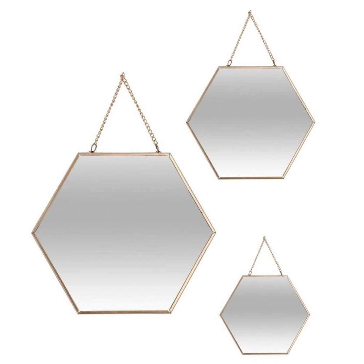 ATMOSPHERA Ensemble de 3 miroirs Hexa chaîne or