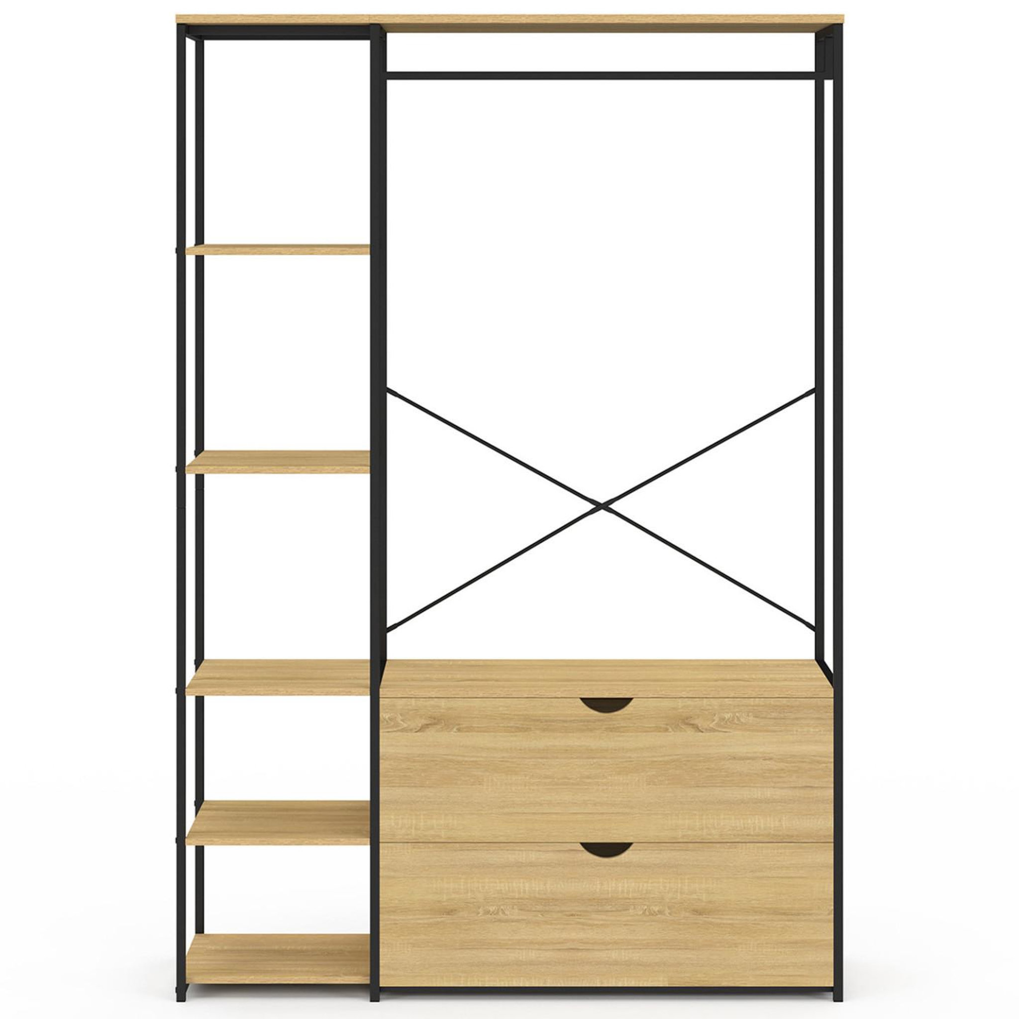 Voir la diapositive 3 : ID MARKET Dressing penderie étagères l. 113 cm detroit 2 tiroirs design industriel