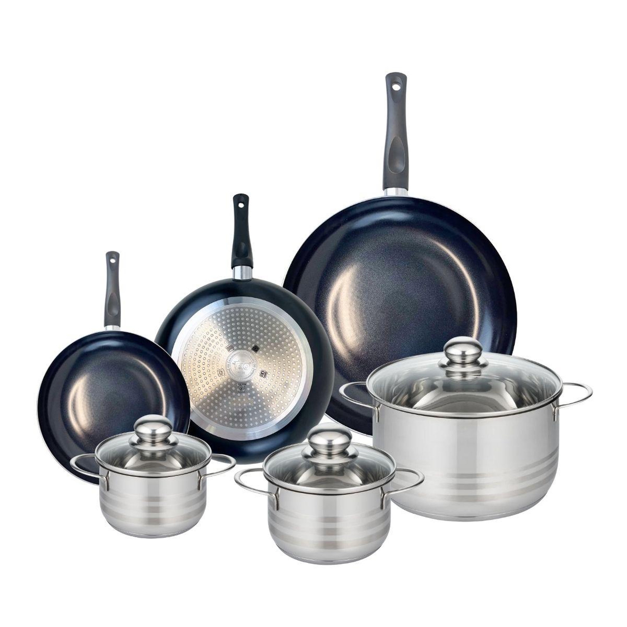 ELO Ensemble de 3 poêles de cuisson 20, 24 et 32 cm et 3 faitouts 14, 16 et 24 cm elo prima brillant