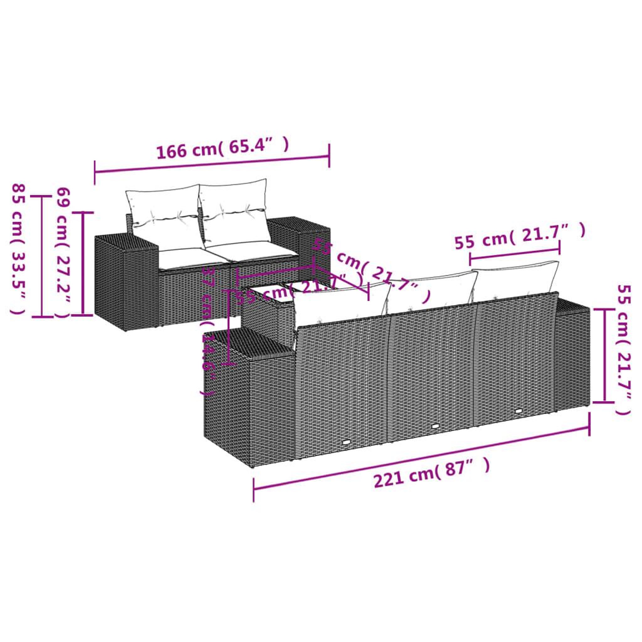 Voir la diapositive 4 : VIDAXL Salon de jardin 6 pcs avec coussins noir resine tressee