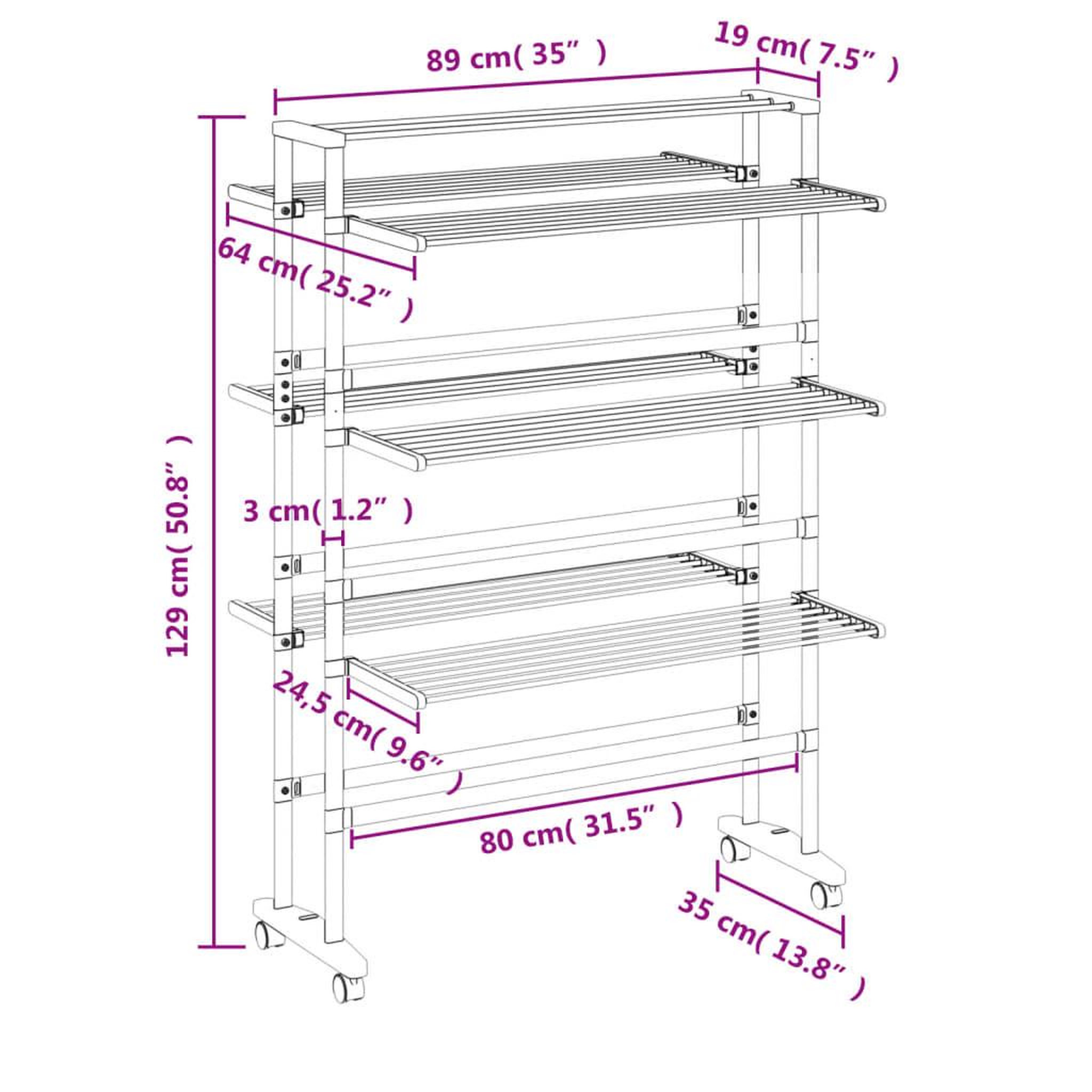 Voir la diapositive 6 : VIDAXL Sechoir a linge avec roues 89x64x129 cm aluminium