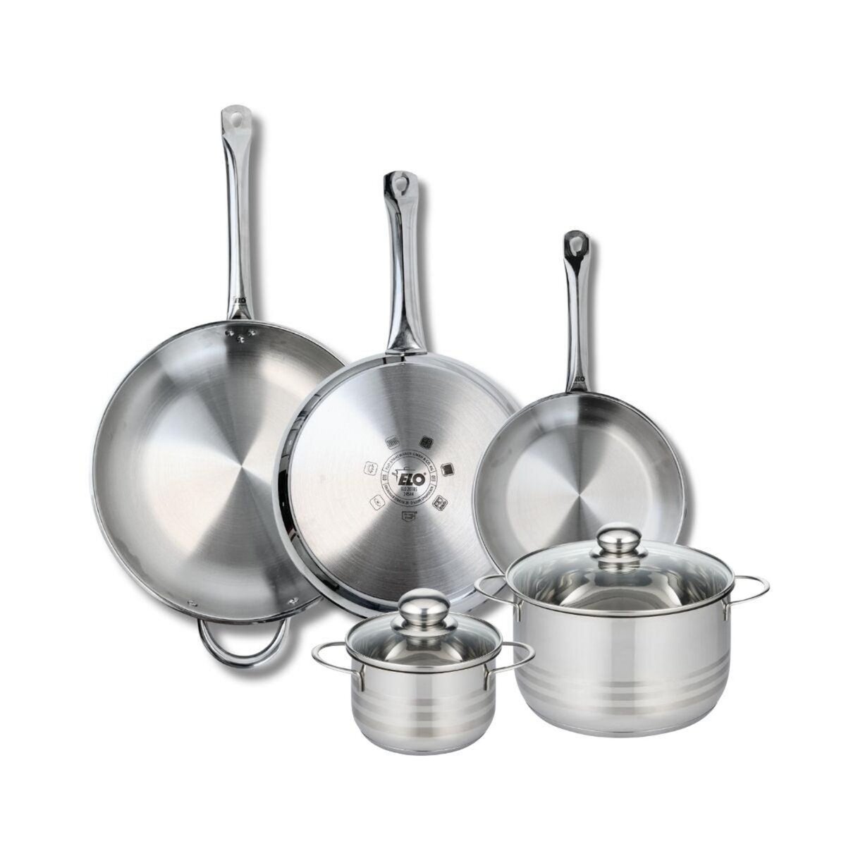 ELO Ensemble de 3 Poêles de cuisson 24, 28 et 32 cm et 2 faitouts 14 et 20 cm Elo Profi Brillant