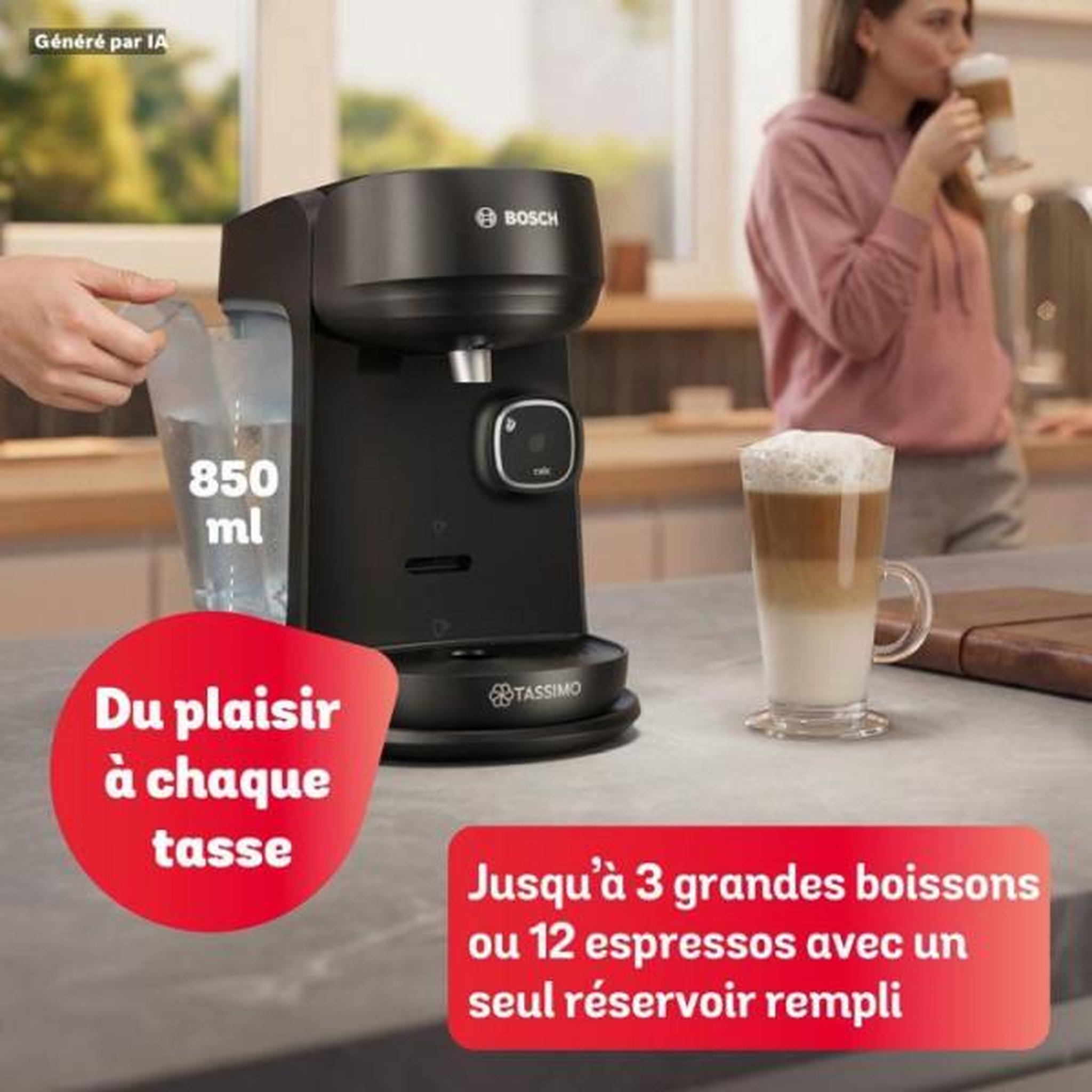 Voir la diapositive 2 : BOSCH Machine a Cafe  a cafe multi-boissons - BOSCH TASSIMO - T17 Harmony TAS172B noir - 0,85l - 1400W - fonction IntensityBoost