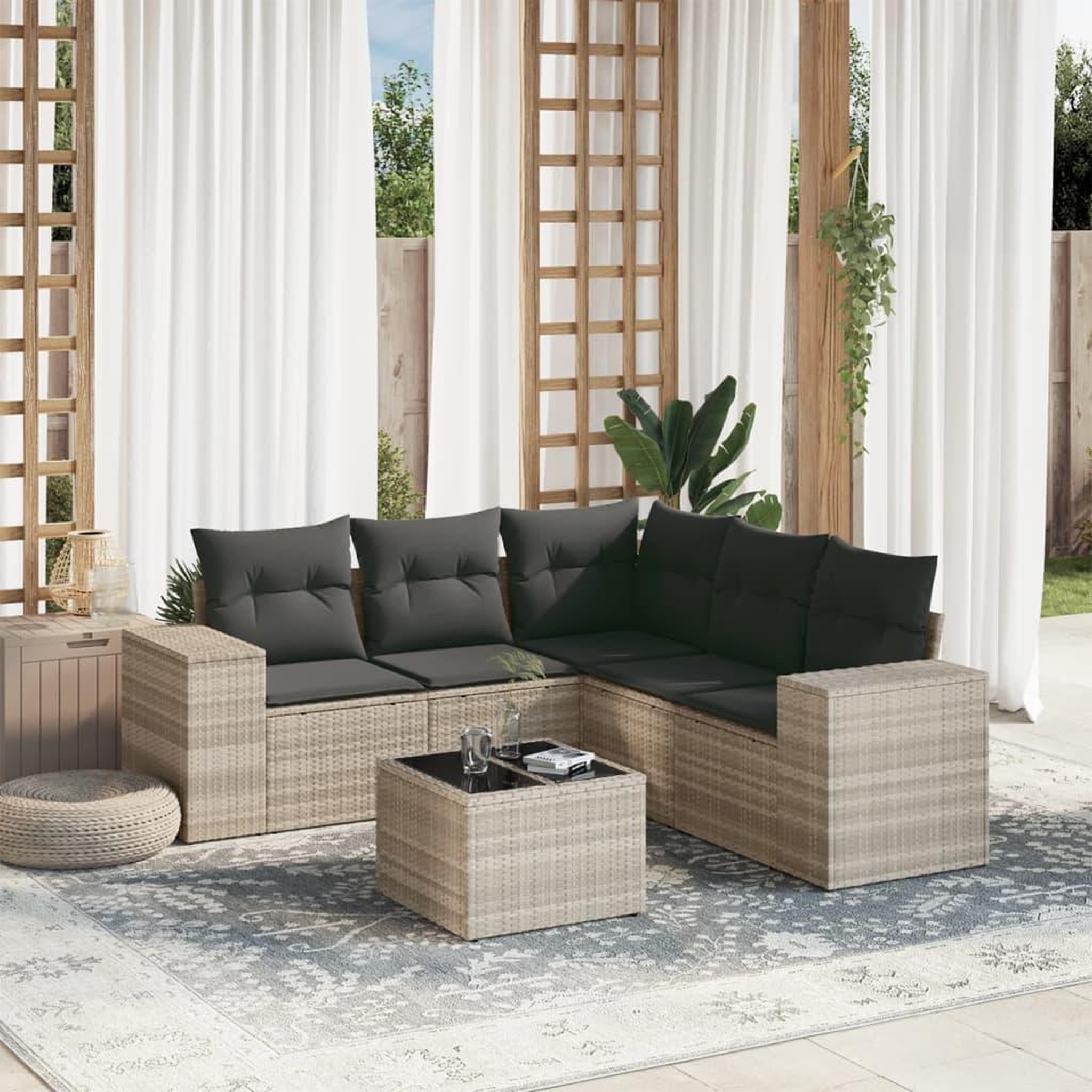 VIDAXL Salon de jardin 6 pcs avec coussins gris clair resine tressee