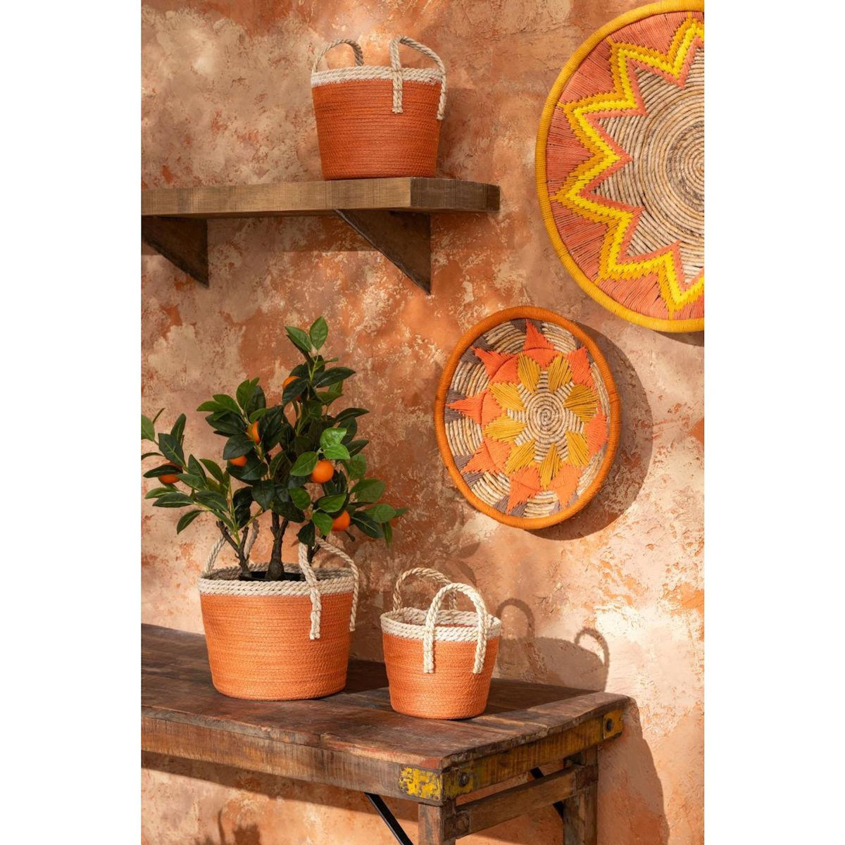 Paris Prix Lot de 3 Déco Murales  Branche Bananier  76cm Orange