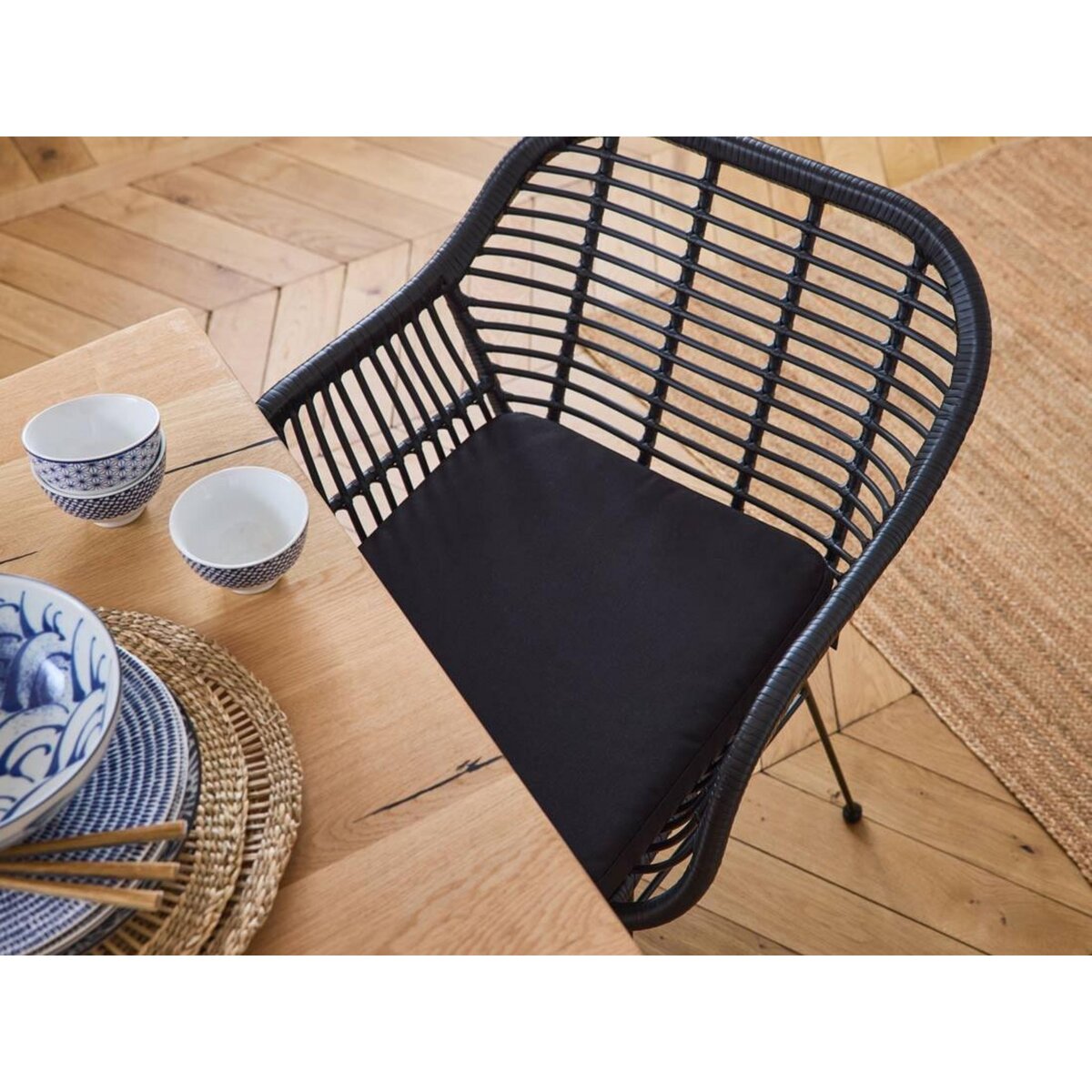 BEST MOBILIER Candelaria - lot de 2 chaises - en poly rotin noir