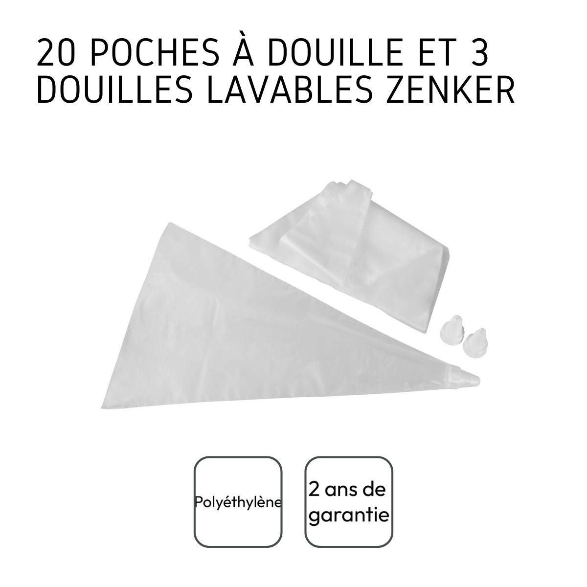 ZENKER Lot de 20 poches à douille jetables et 3 embouts plastique réemployables 32 cm Zenker Smart Pastry