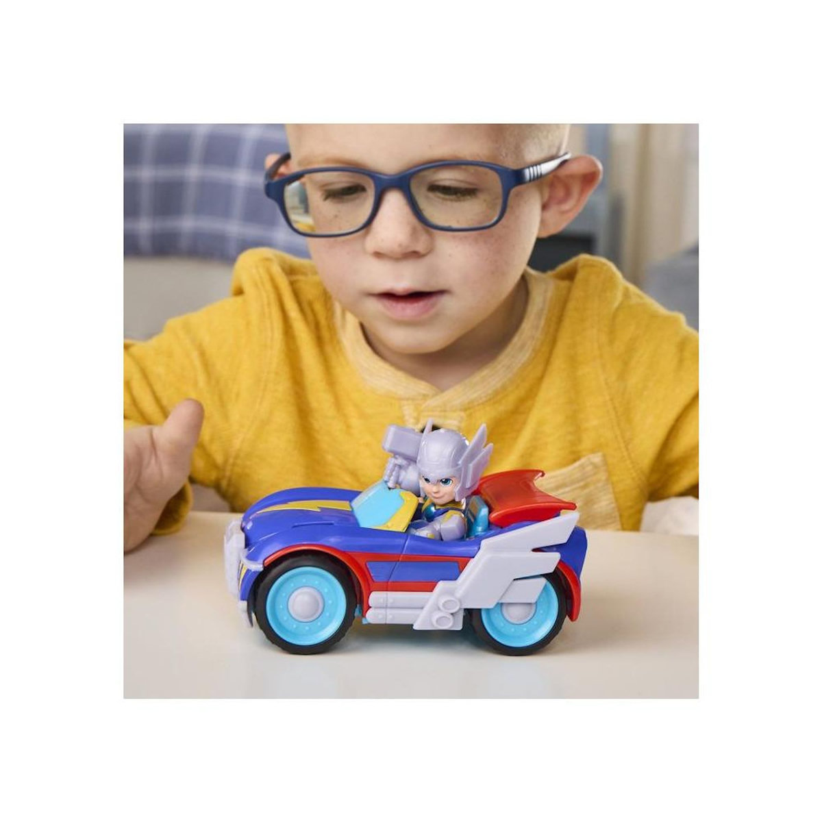 HASBRO Figurine Thor de 7,5 cm et véhicule Foudremobile, Jouets de Super-héros, des 3 ans, Iron Man et Ses Amis Extraordinaires Marve