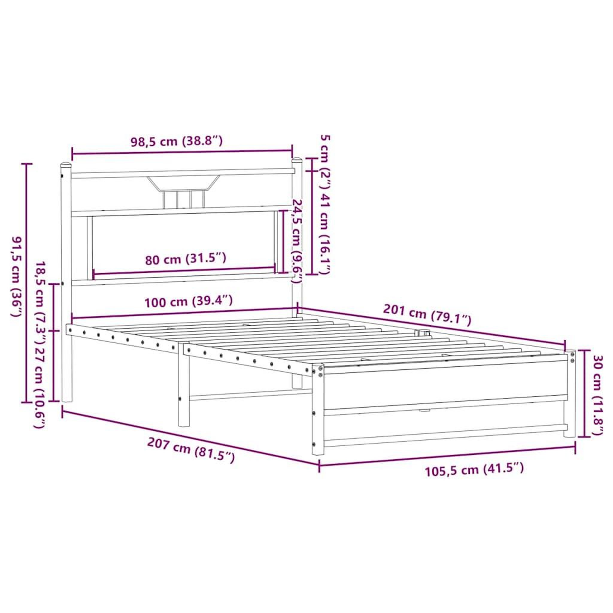 Voir la diapositive 6 : VIDAXL Cadre de lit sans matelas chene sonoma 100x200 cm