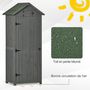 Voir la diapositive 5 : OUTSUNNY Armoire abri de jardin remise pour outils 3 étagères 2 portes loquets toit pente bitumé 77L x 54l x 179H cm sapin traité gris