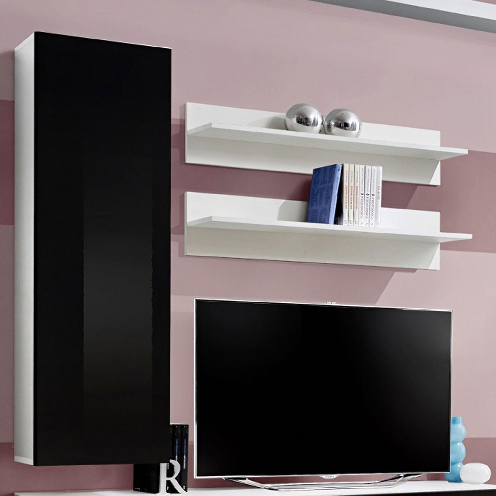 Voir la diapositive 2 : Paris Prix Ensemble Meuble TV Mural  Fly H1  170cm Noir & Blanc