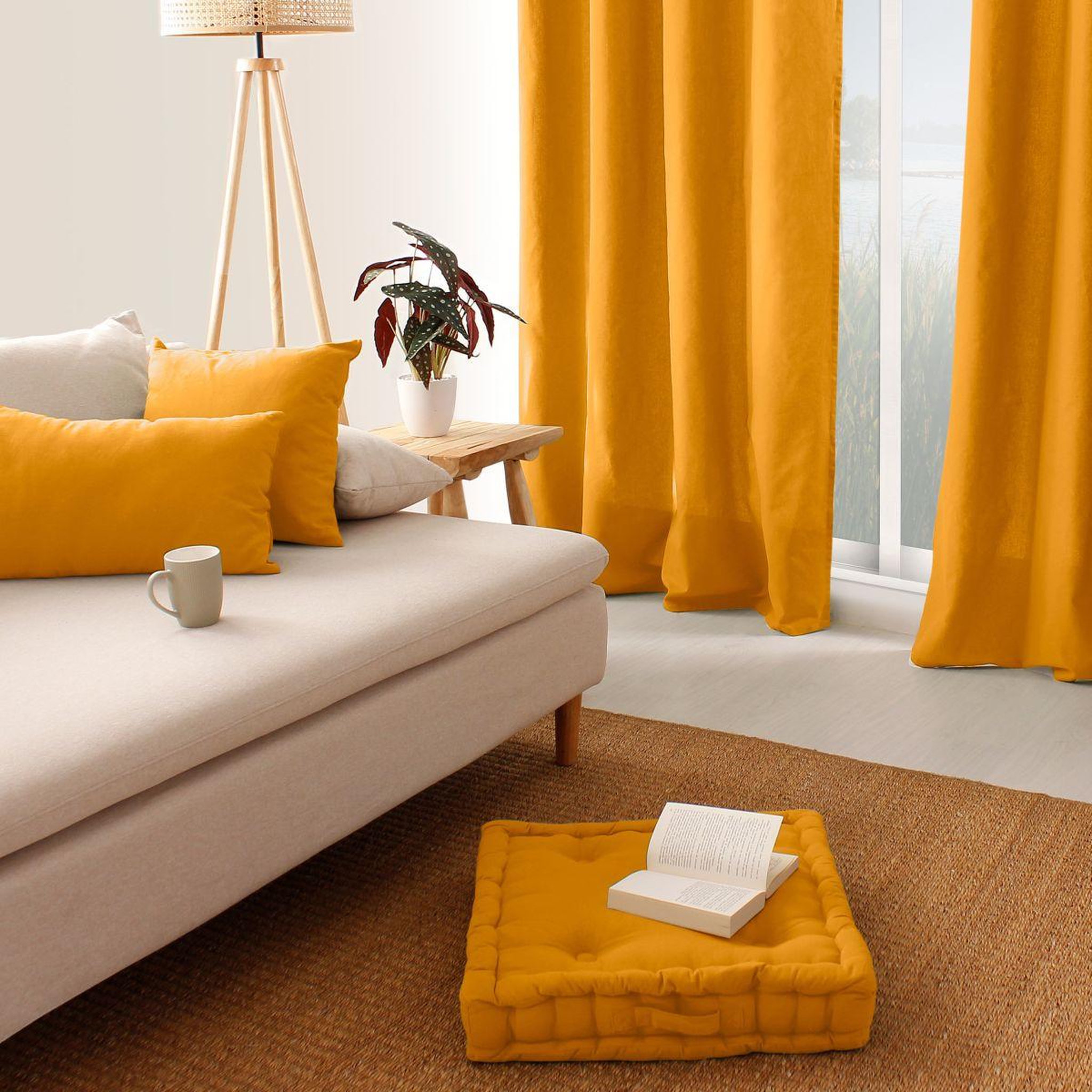 Voir la diapositive 6 : ENJOY HOME Coussin de sol uni  panama  50x50cm moutarde
