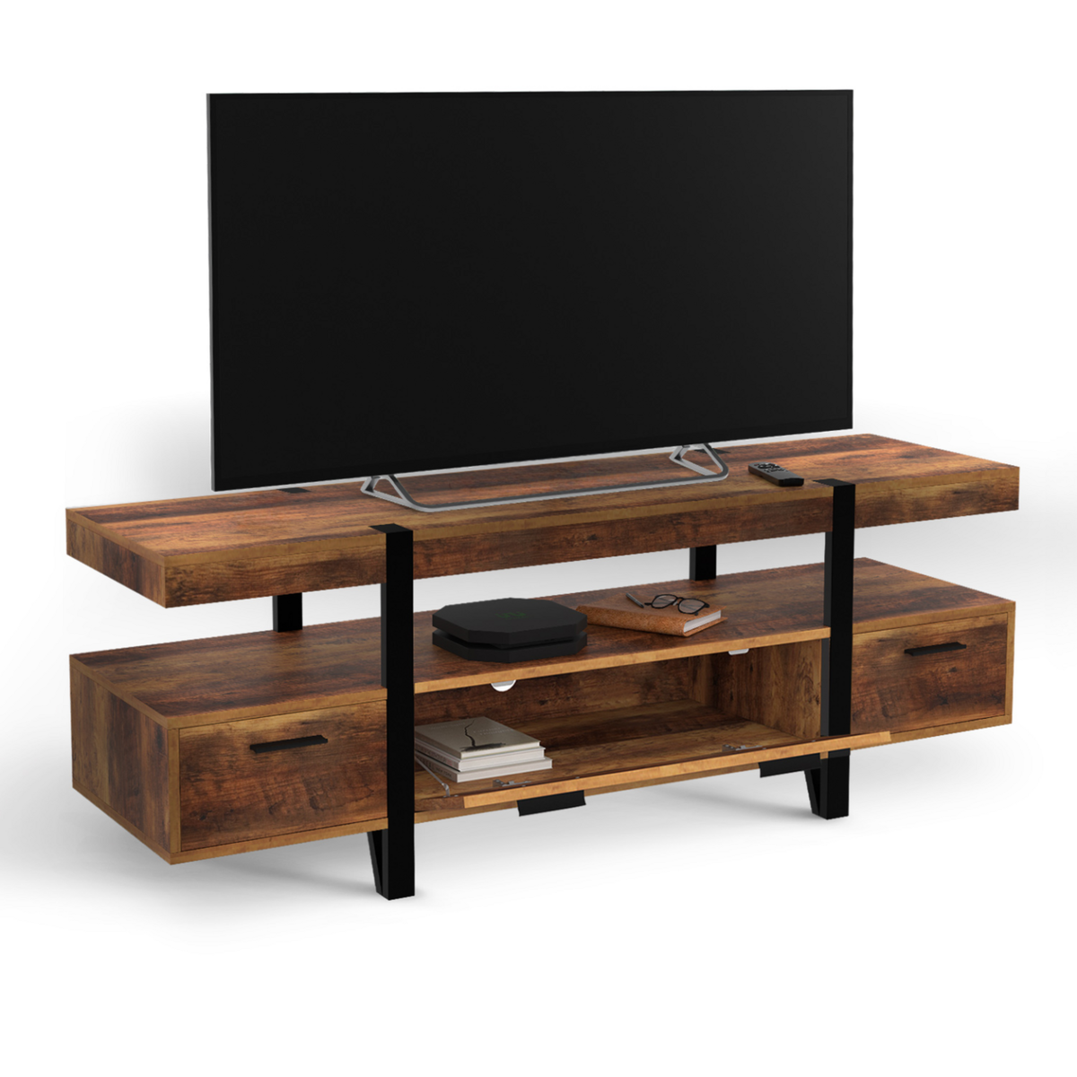 ID MARKET Meuble TV 140 cm AUSTRIA avec tiroirs bois pieds épingle