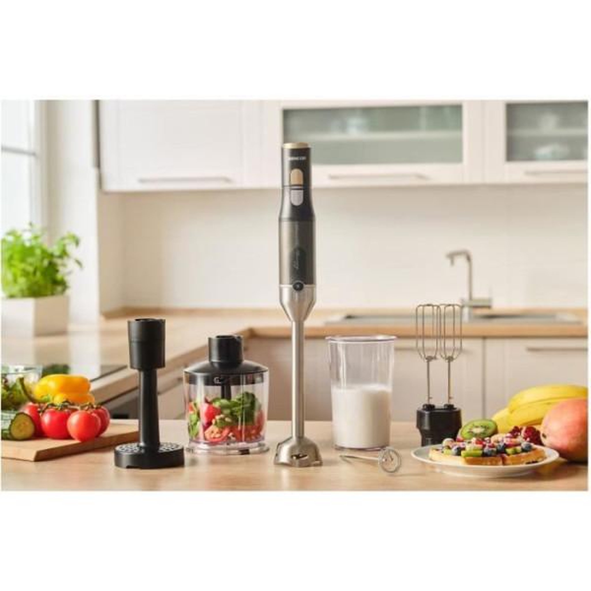 Voir la diapositive 4 : MARKET24 Mixeur Electrique  plongeant 6 en 1 - SENCOR - SHB 6442BK - 1200 W - Technologie TITANIUM QuadBlade - Noir