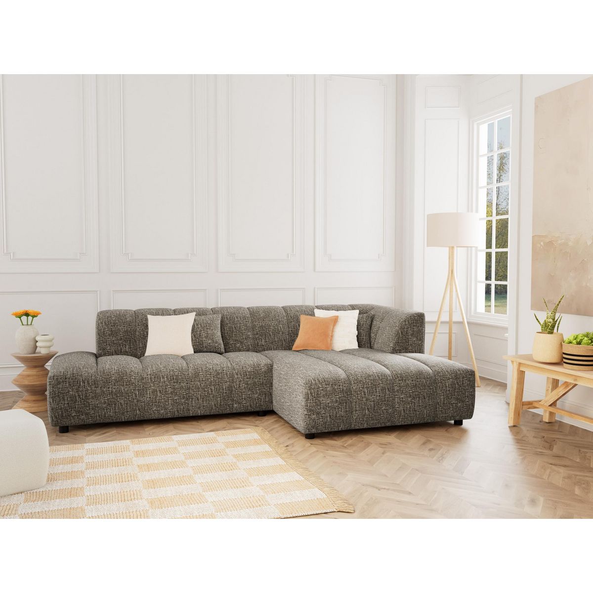 LISA DESIGN Curtis - canapé d'angle droit 4 places en tissu texturé