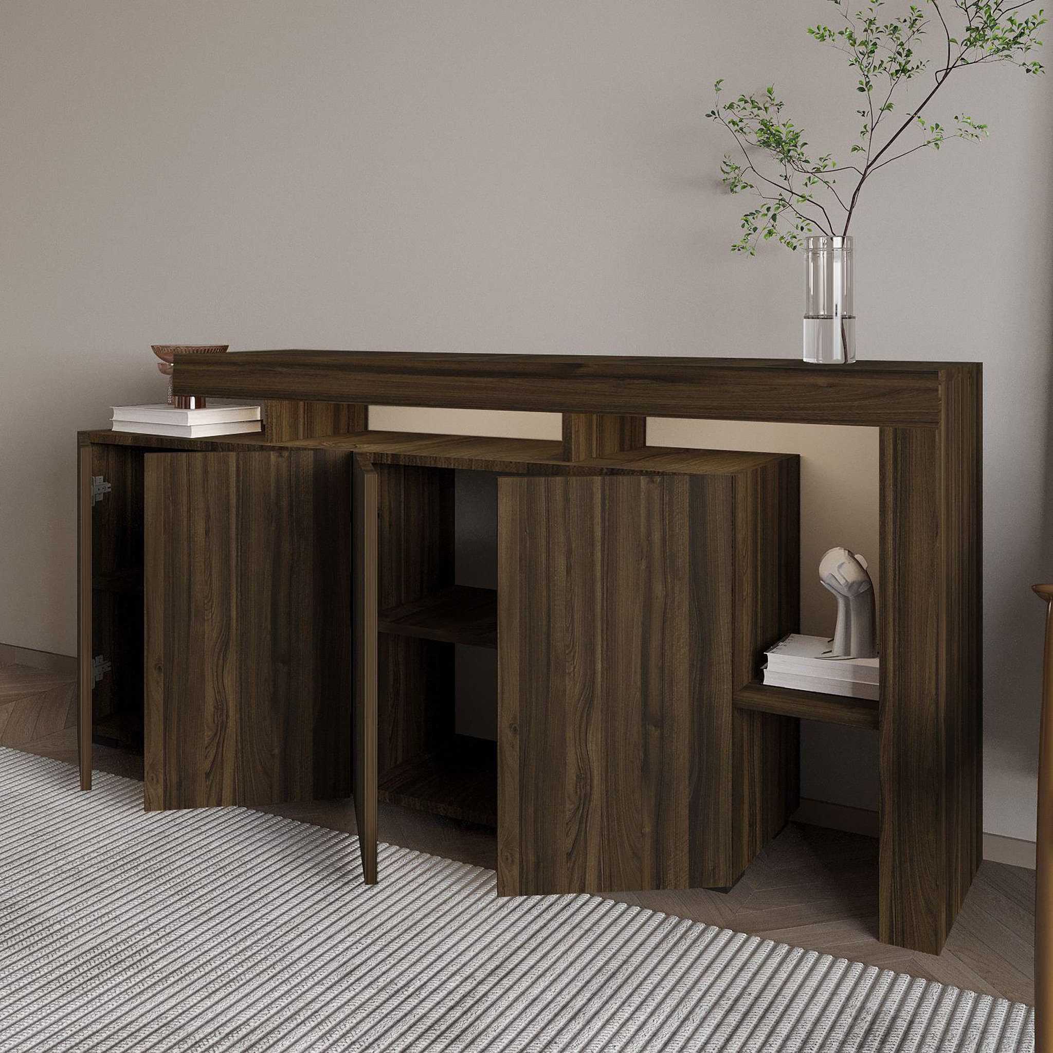 Voir la diapositive 4 : Habitat et Jardin Buffet en bois  beliz  - 170 x 35 x 80 cm - noyer