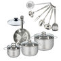 Voir la diapositive 1 : Fackelmann Set 1 poêle 20 cm en inox et couvercle, 3 faitouts inox 16, 20 et 24 cm et 6 ustensiles inox Fackelmann Eterna