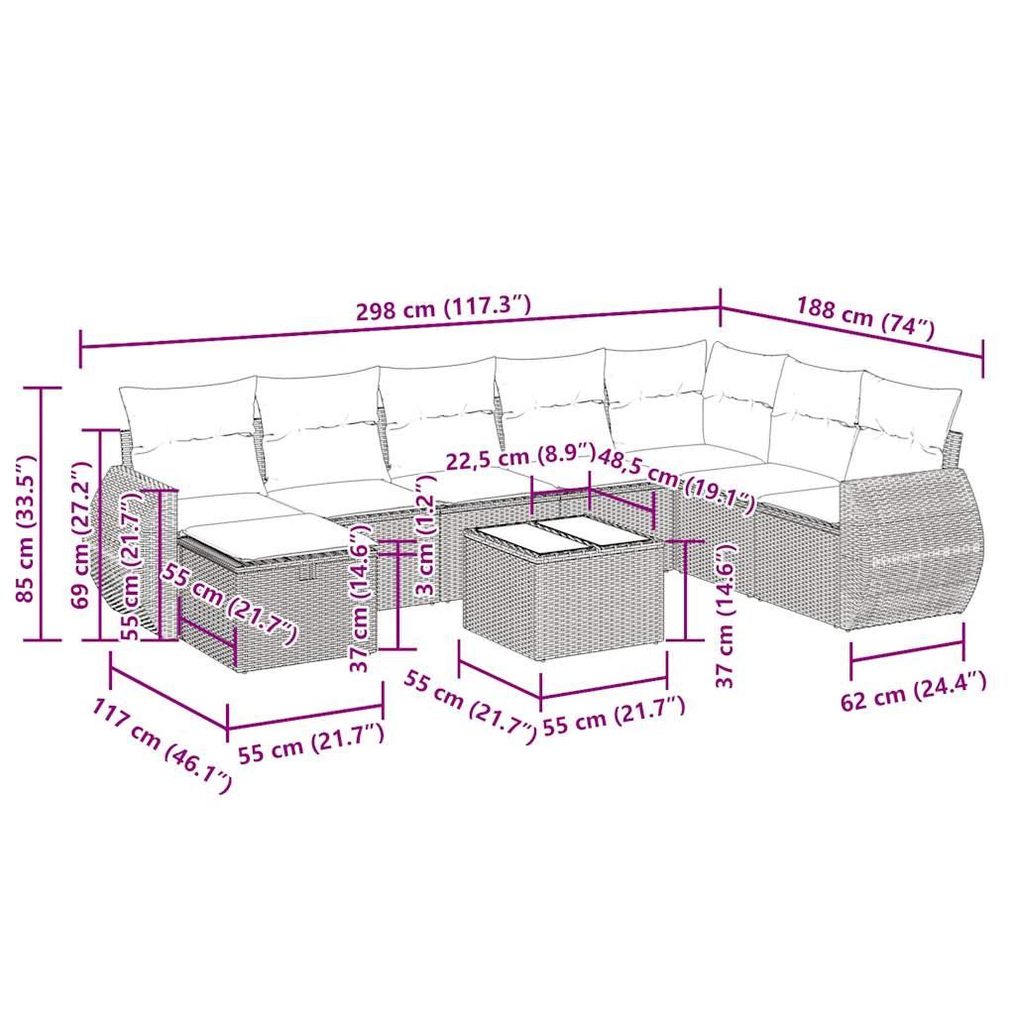 Voir la diapositive 6 : VIDAXL Salon de jardin 9 pcs avec coussins noir resine tressee