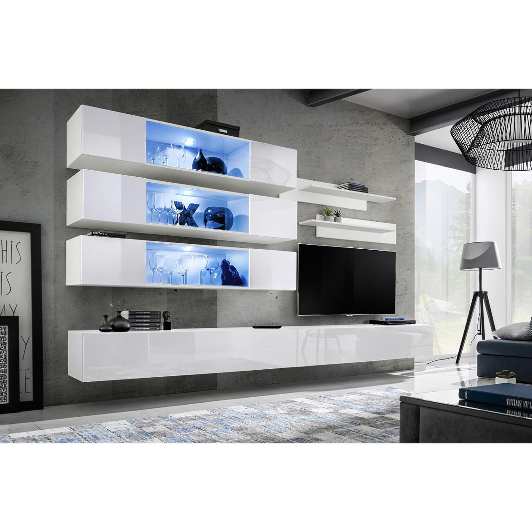 Voir la diapositive 2 : Paris Prix Ensemble meuble tv mural  fly j3  320cm blanc