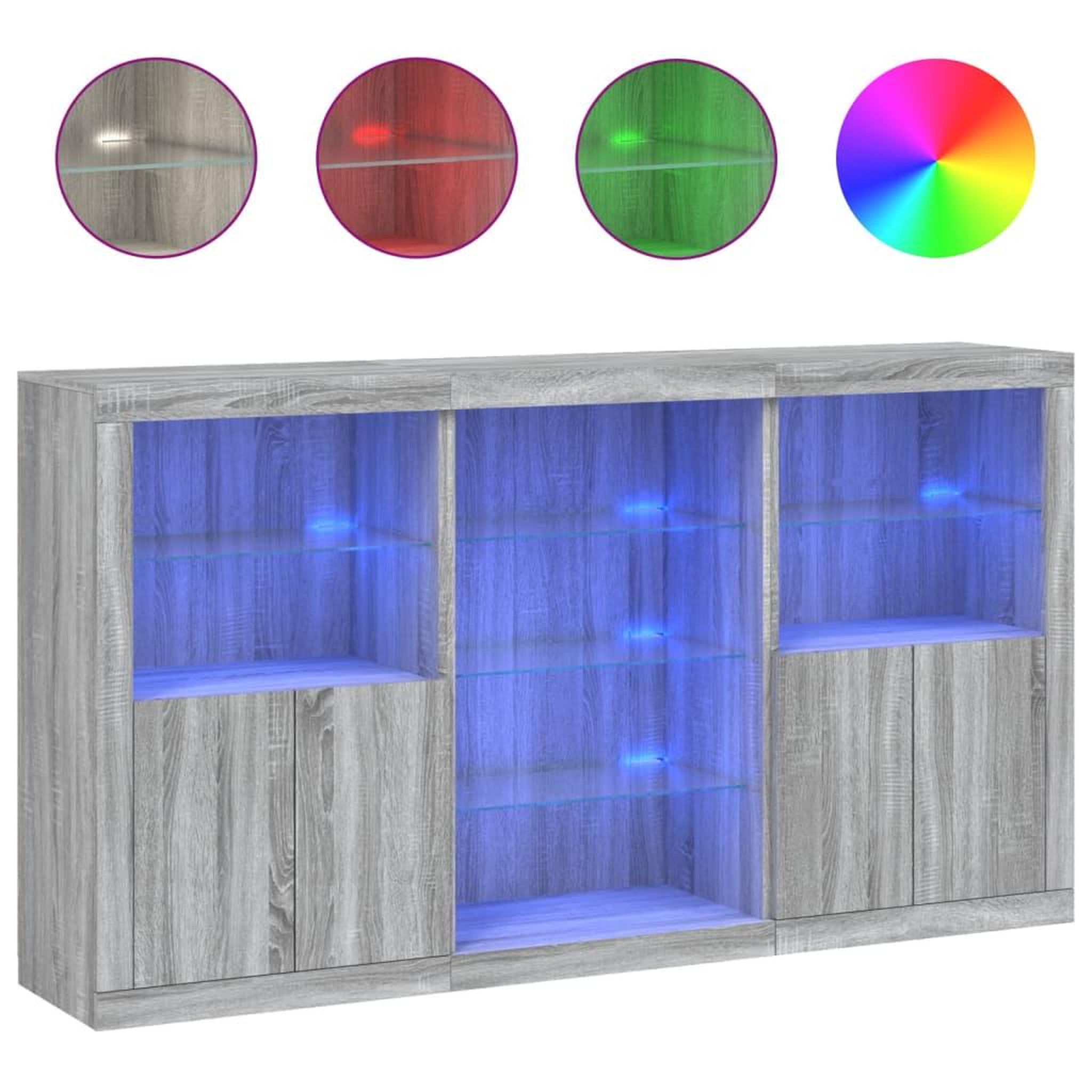 Voir la diapositive 2 : VIDAXL Buffet avec lumieres LED sonoma gris 181,5x37x100 cm