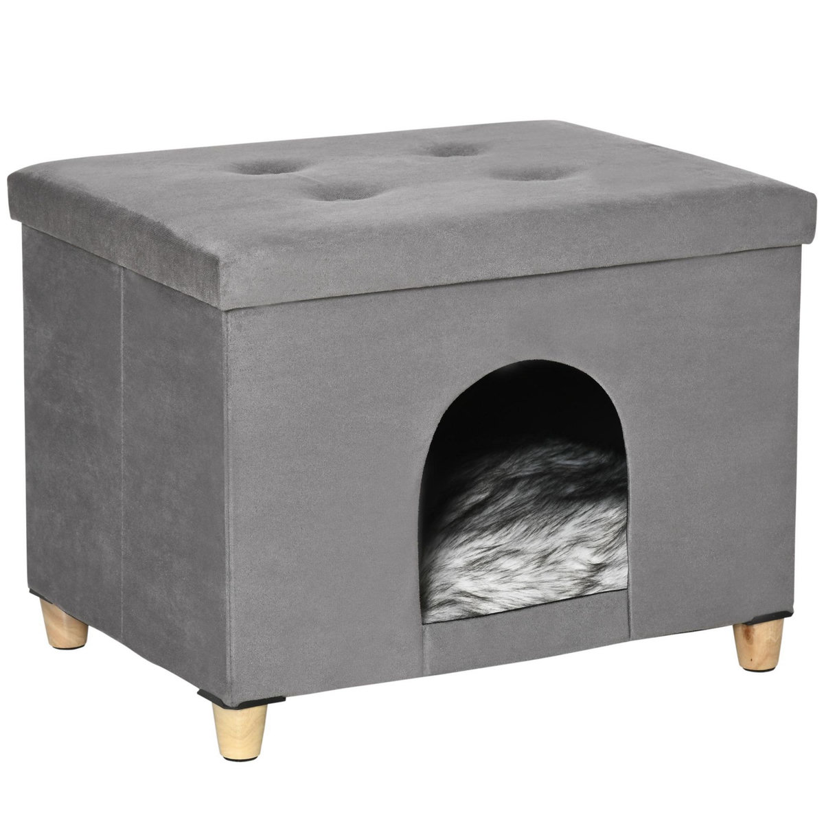 PAWHUT Niche chat maison de chat sur pied repose-pied 2 en 1 - coussin inclus - pliable - MDF peluche suédé gris