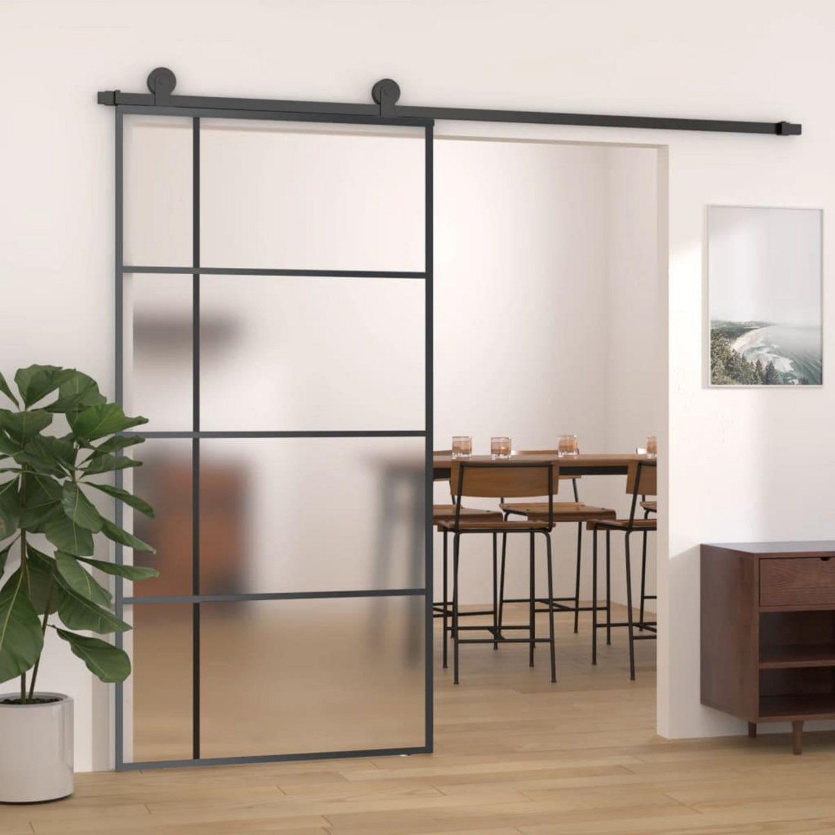 VIDAXL Porte coulissante Verre ESG depoli aluminium 102,5x205 cm Noir
