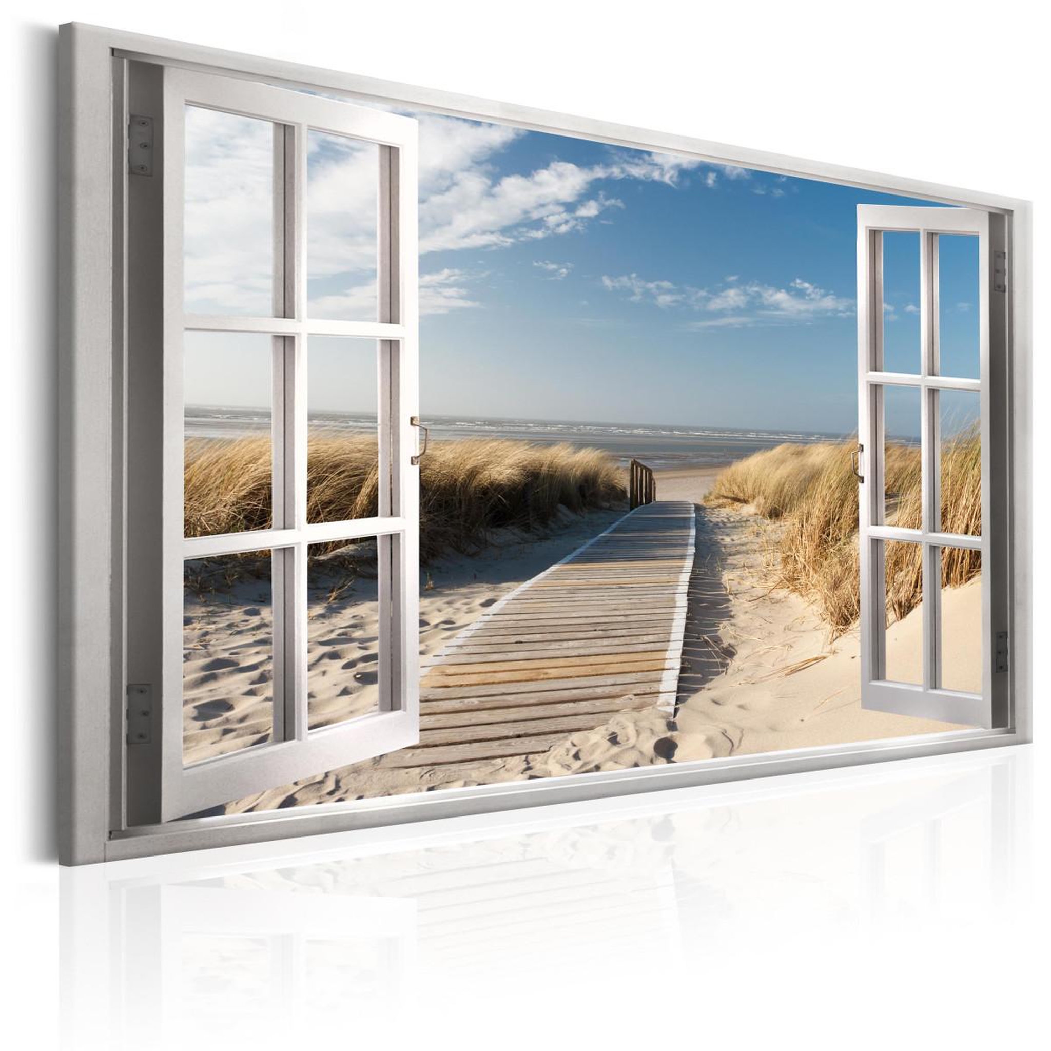 Voir la diapositive 1 : Paris Prix Tableau imprimé  window : view of the beach