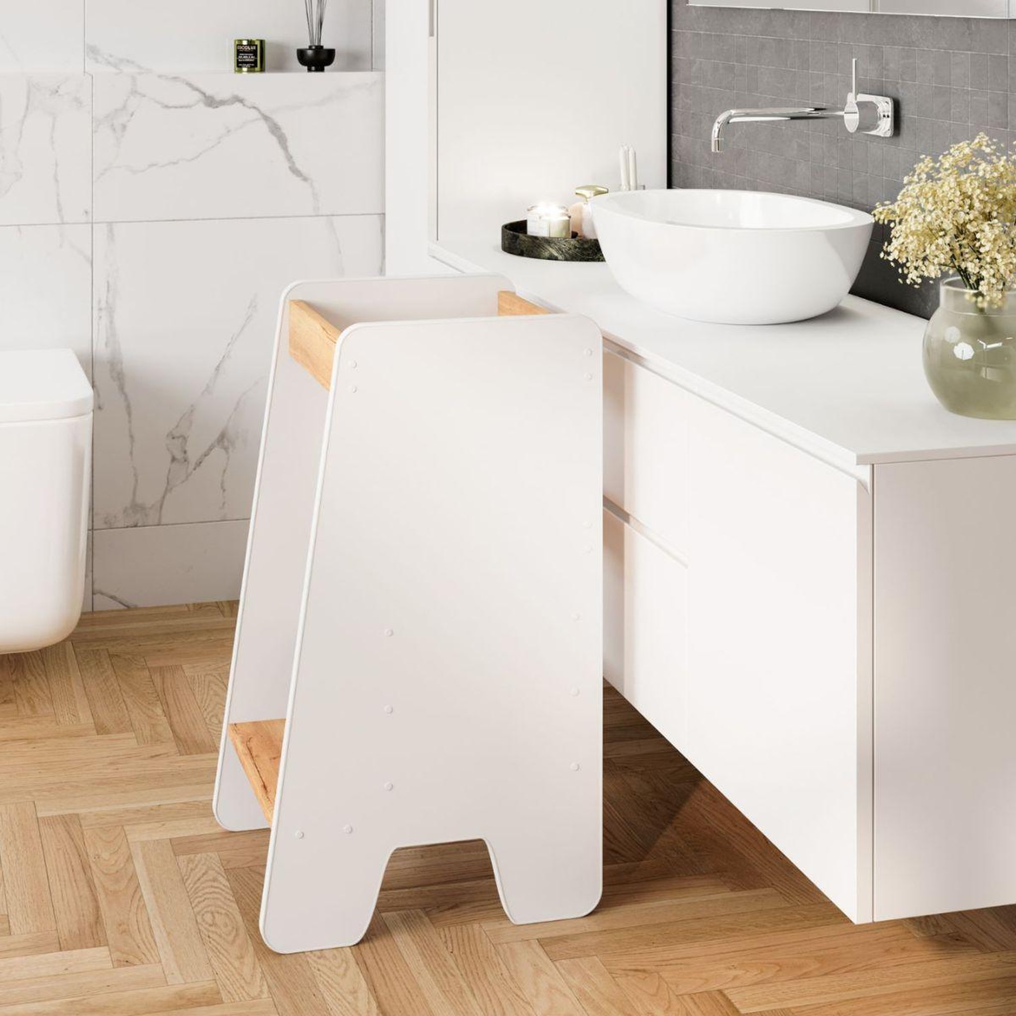 Voir la diapositive 2 : KOBI Échelle d'apprentissage en bois blanc pour enfants
